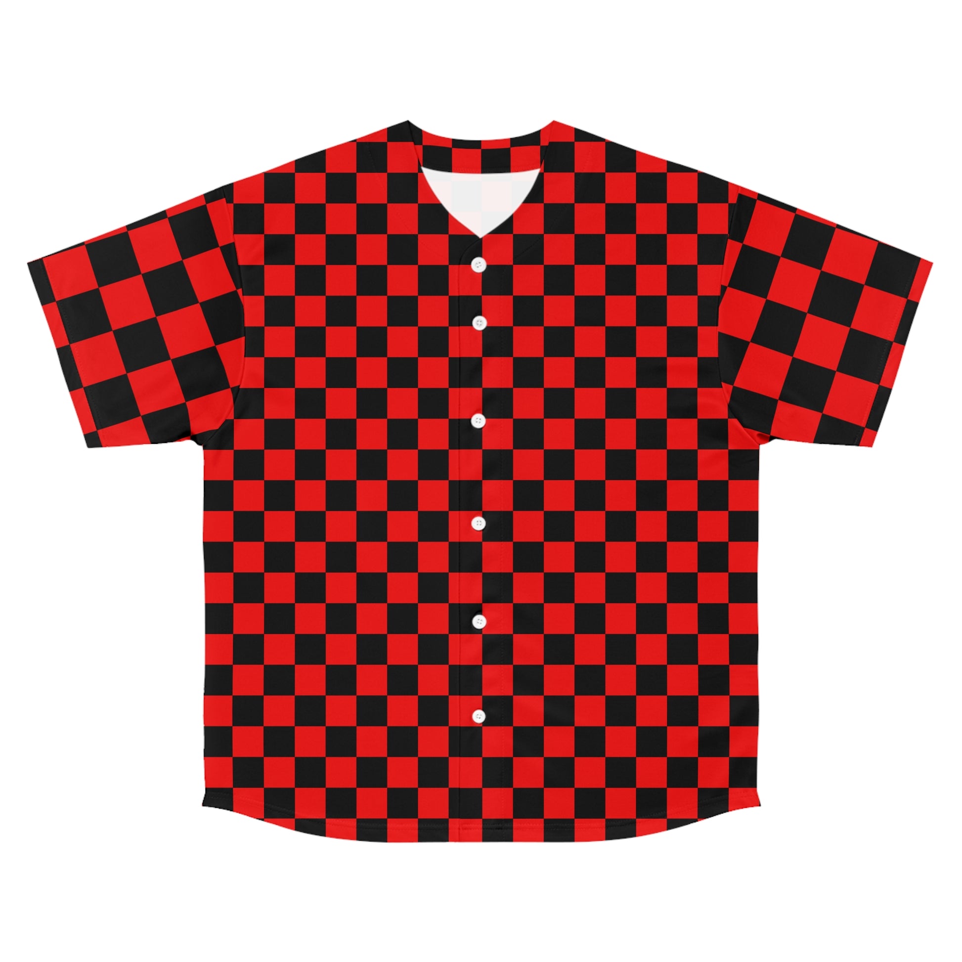 Checkerboard II Red and Black Men's Baseball Jersey (AOP), Artsulli - Art is Long, Life is Short, All Over Prints, Size, S, Color, Seam thread color automatically matched to design, , , 33722551984535299217