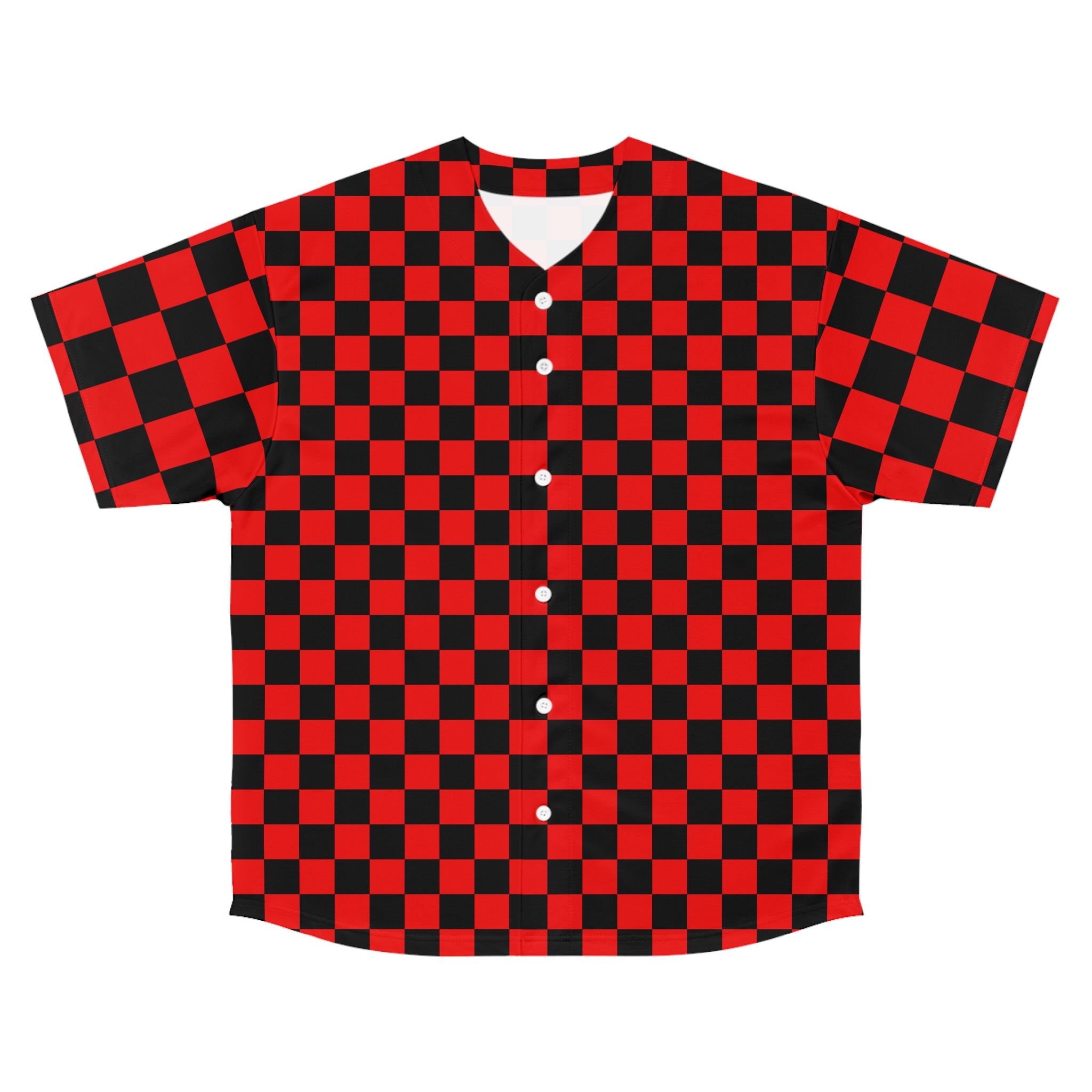 Checkerboard II Red and Black Men's Baseball Jersey (AOP), Artsulli - Art is Long, Life is Short, All Over Prints, Size, S, Color, Seam thread color automatically matched to design, , , 33722551984535299217