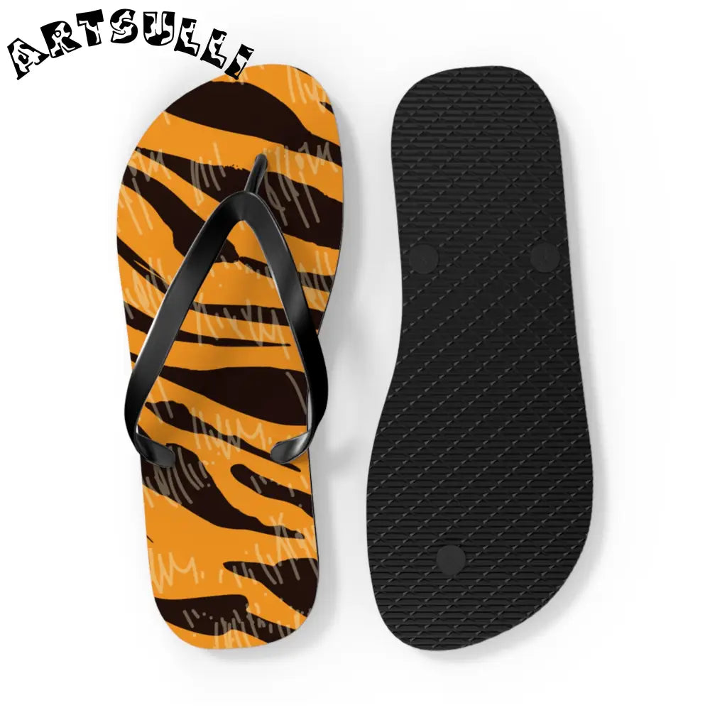 JAKKOUTTHEBXX Tiger Scratches Orange & Black Flip Flops