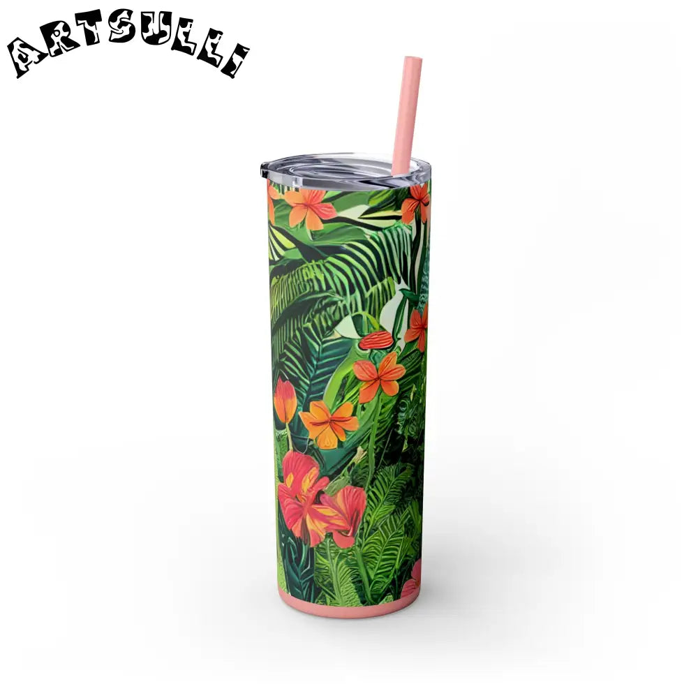 JAKKOUTTHEBXX White Tropical Leaf and Flower Tumbler JAKKOUTTHEBXX