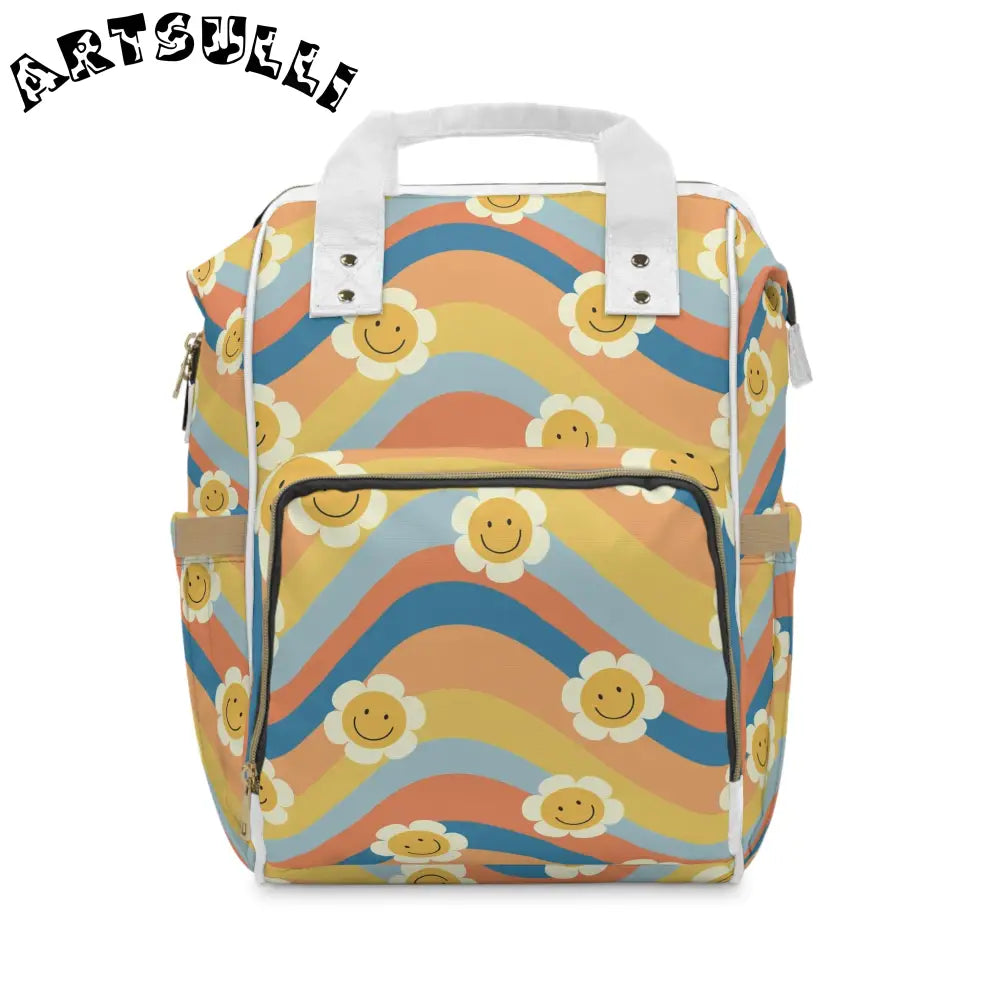 70s Smiley Wave Multifunctional Diaper Backpack, Artsulli - Art is Long, Life is Short, Bags, Size, 15.0" × 10.8" × 6.7'', , , , , 83890708906801