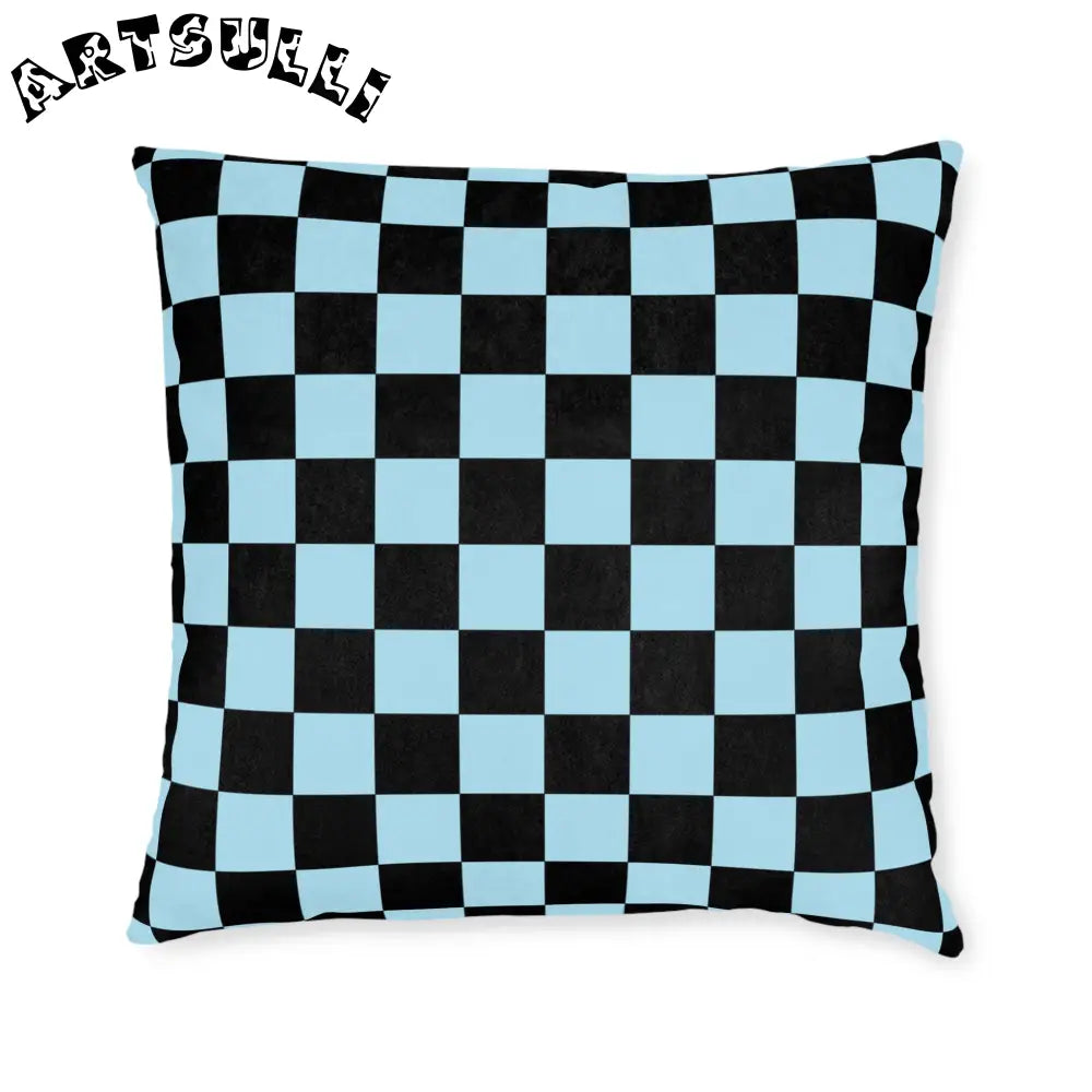 JAKKOUTTHEBXX Checkerboard Black and Blue Square Pillow