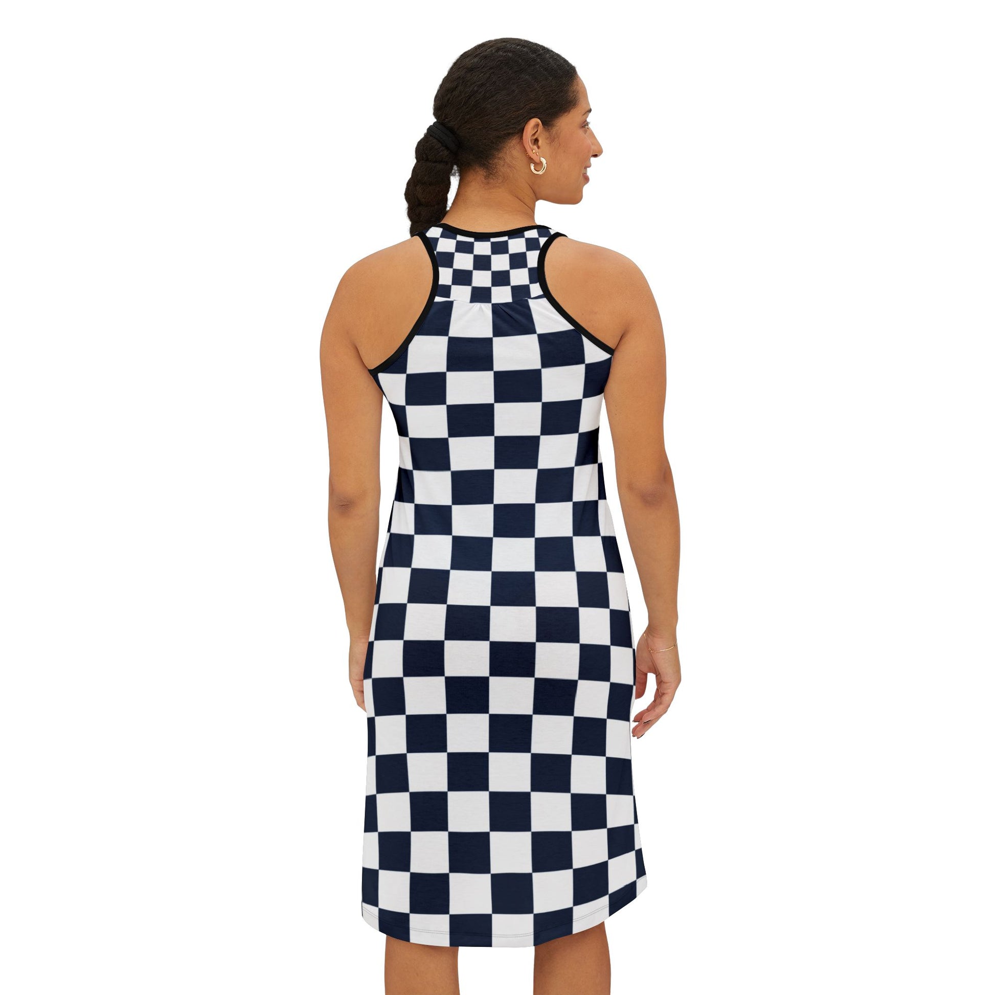 Checkerboard White and Navy Blue Women's Racerback Dress (AOP), Artsulli - Art is Long, Life is Short, Tank Top, , , , , , , 