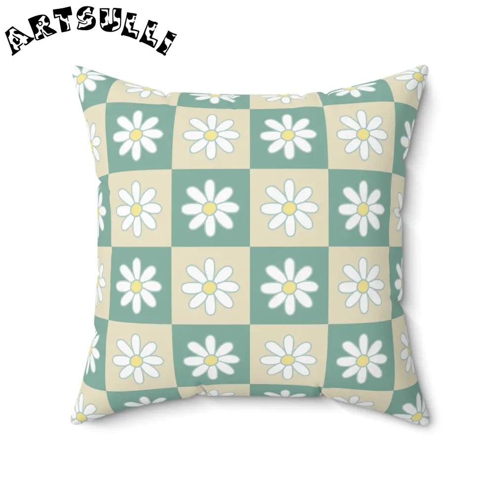 JAKKOUTTHEBXX Retro Daisy Checkerboard Green and Tan Spun Polyester