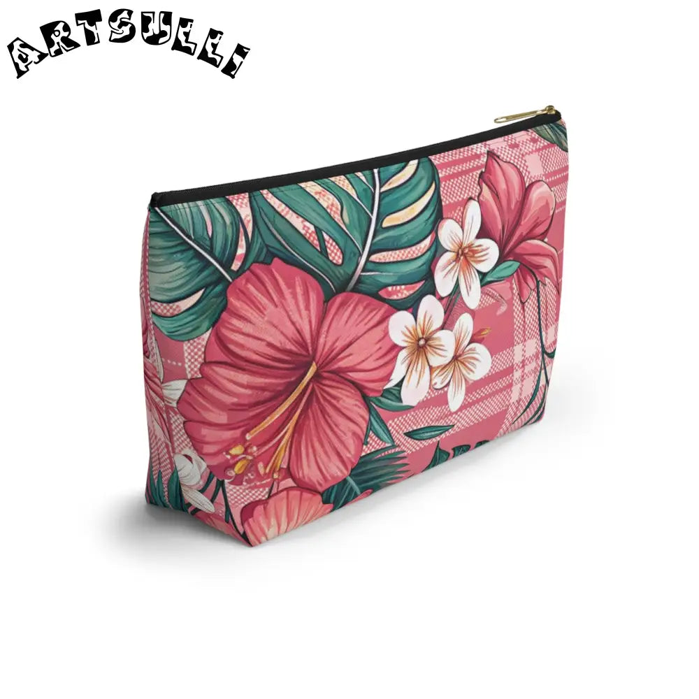 JAKKOUTTHEBXX Plaid x Floral Burgundy and Green Accessory Pouch w