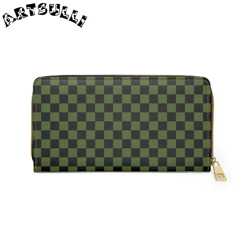 JAKKOUTTHEBXX Checkerboard II Olive Green and Black Zipper Wallet