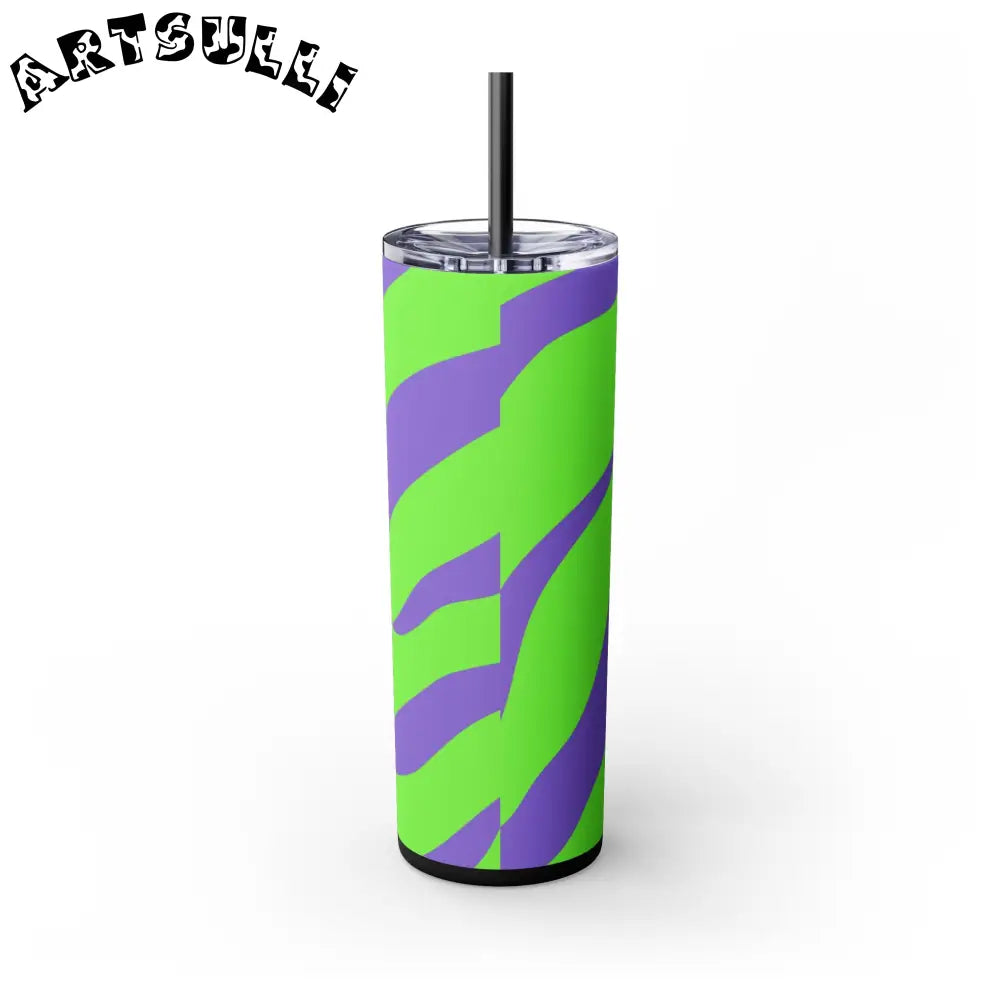 JAKKOUTTHEBXX Tyrannosaurus Print Green and Purple Skinny Tumbler