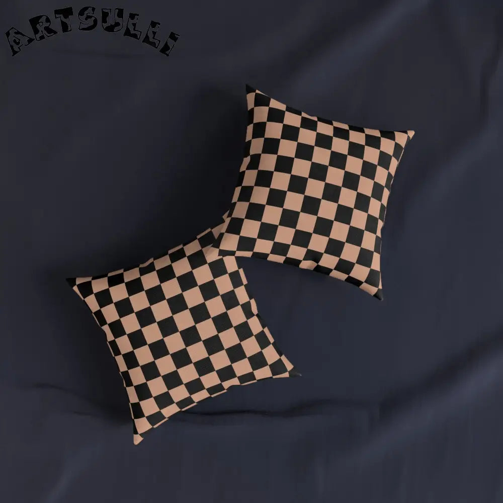 JAKKOUTTHEBXX Checkerboard Soft Orange and Black Square Pillow