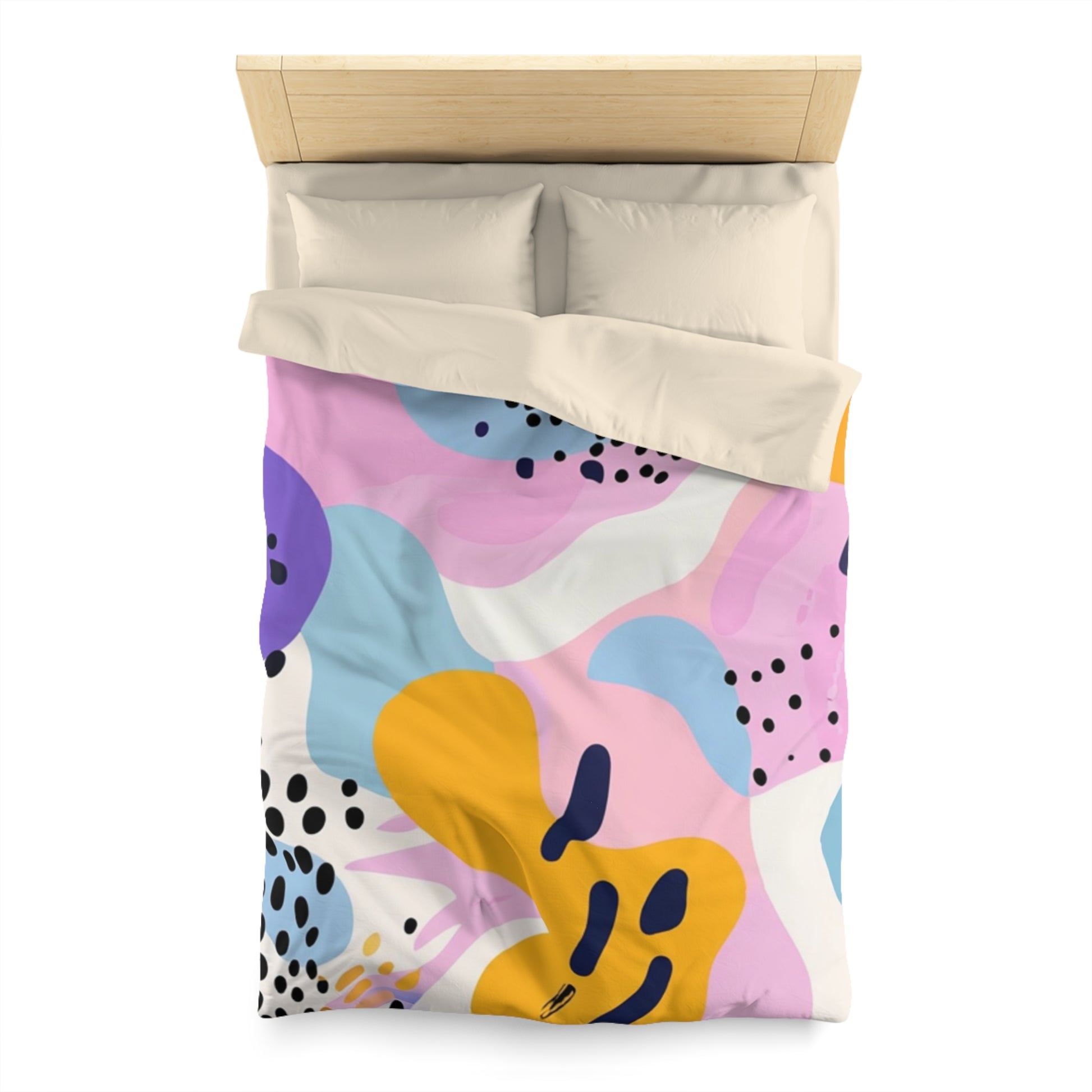 Colorful Abstract Dots and Shapes Microfiber Duvet Cover, Artsulli - Art is Long, Life is Short, Home Decor, , , , , , , 