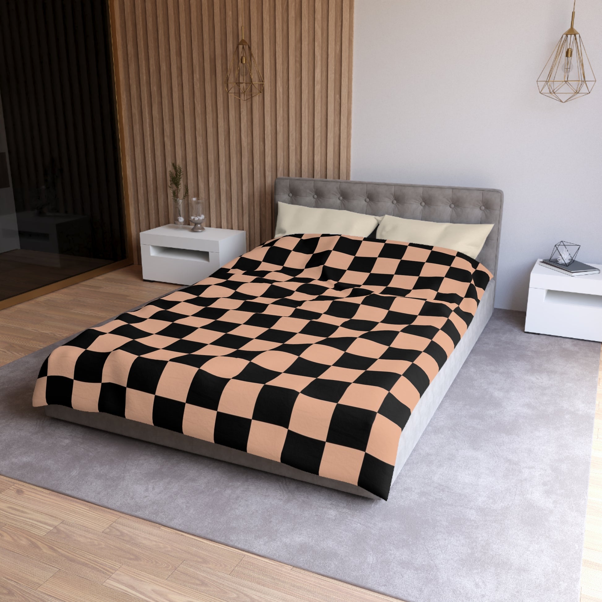 Checkerboard Soft Orange and Black Microfiber Duvet Cover, Artsulli - Art is Long, Life is Short, Home Decor, , , , , , , 