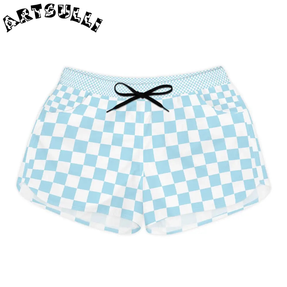 JAKKOUTTHEBXX Checkerboard Light Blue Women’s Casual Shorts (AOP)