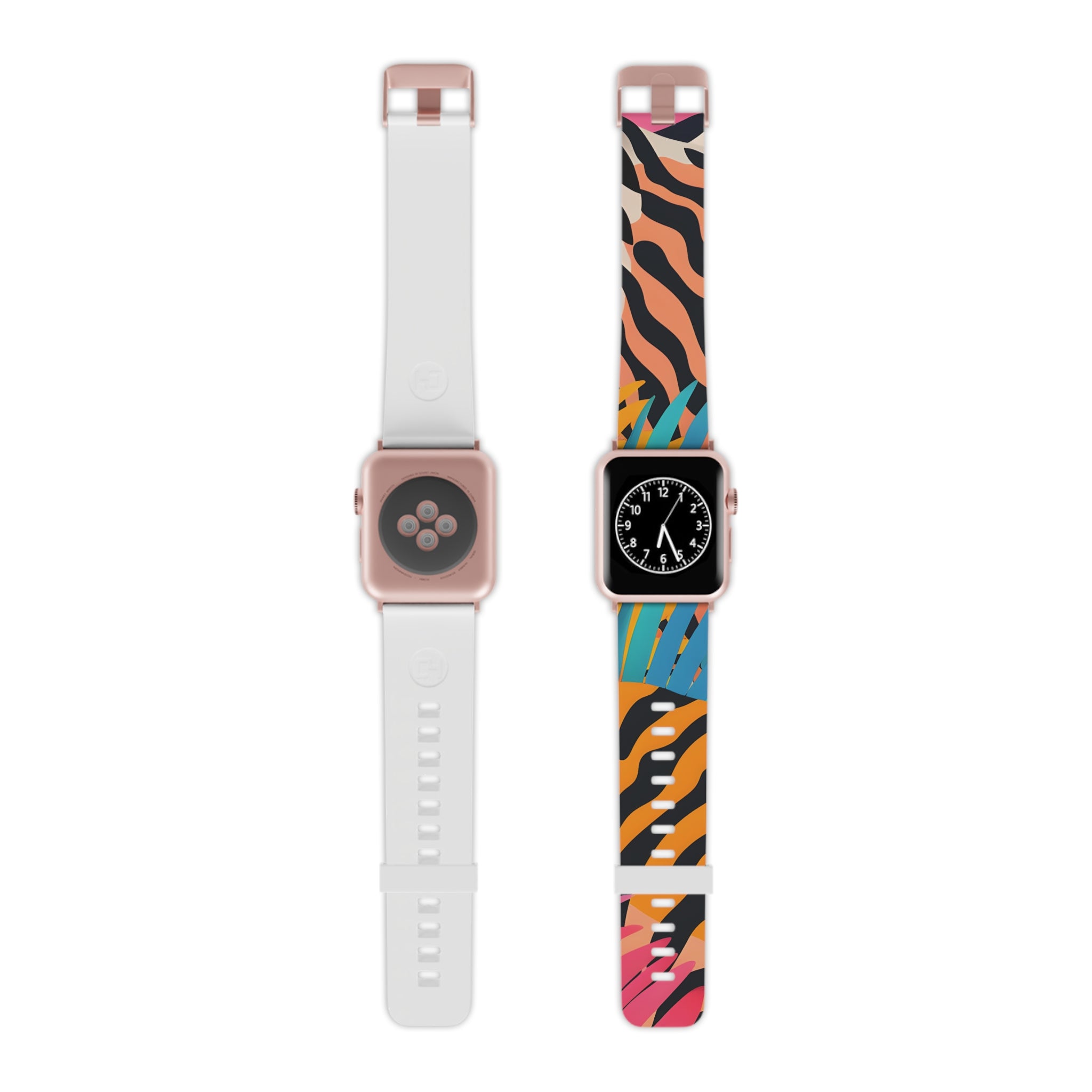 Palm Leaves x Zebra Stripes x Tiger Stripes Orange and Blue  Watch Band for Apple Watch, Artsulli - Art is Long, Life is Short, Accessories, Size, 7.5'' × 0.75'' / 38 - 40 mm, Color, Rose Gold, , , 90212594254706