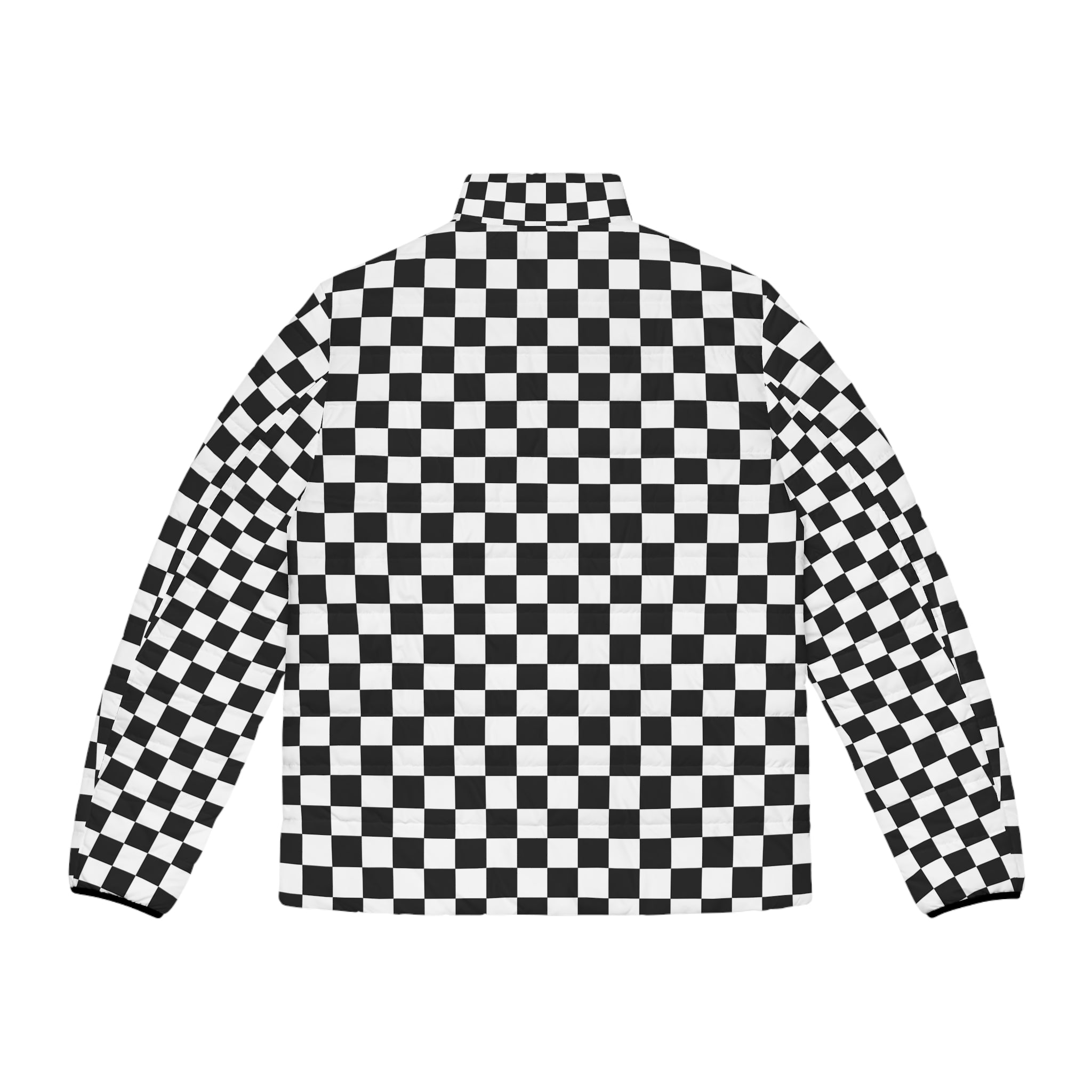 Checkerboard White and Black Men's Puffer Jacket (AOP), Artsulli - Art is Long, Life is Short, All Over Prints, , , , , , , 