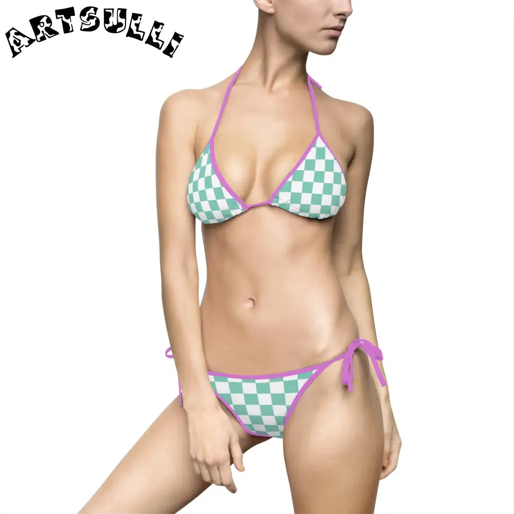 JAKKOUTTHEBXX Checkerboard Light Green Women’s Bikini Swimsuit (AOP)