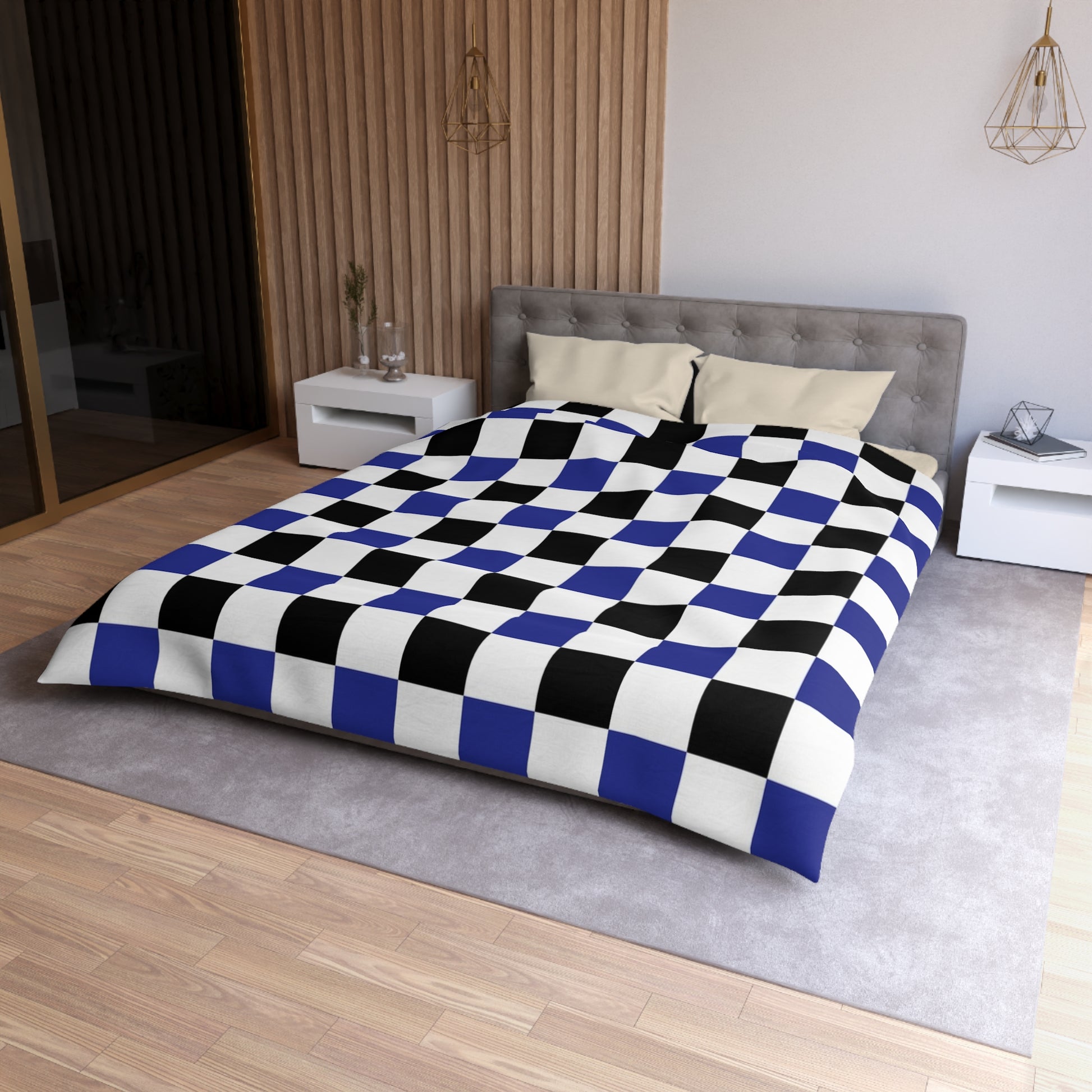 Checkerboard Blue White and Black Microfiber Duvet Cover, Artsulli - Art is Long, Life is Short, Home Decor, , , , , , , 