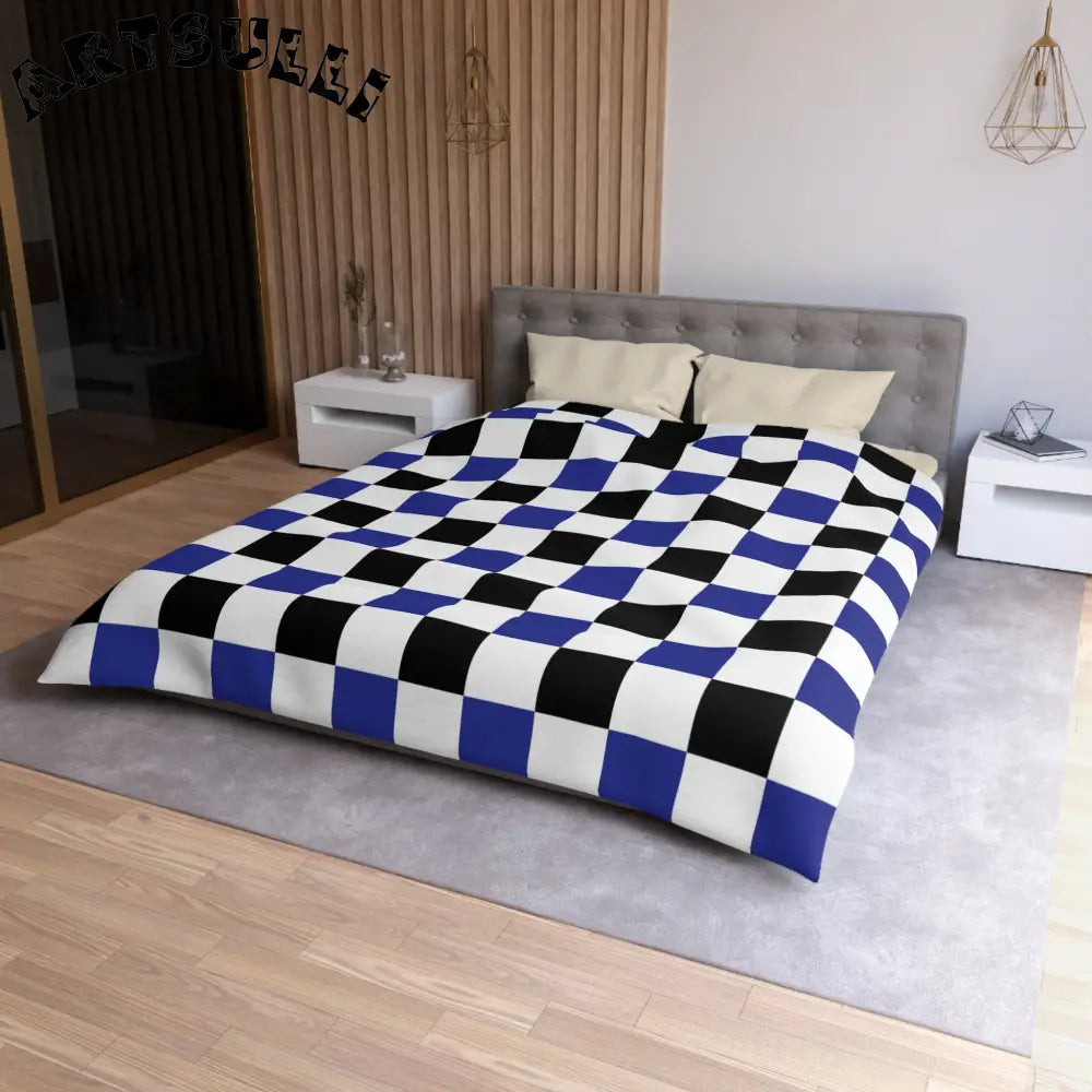 JAKKOUTTHEBXX Checkerboard Blue White and Black Microfiber Duvet