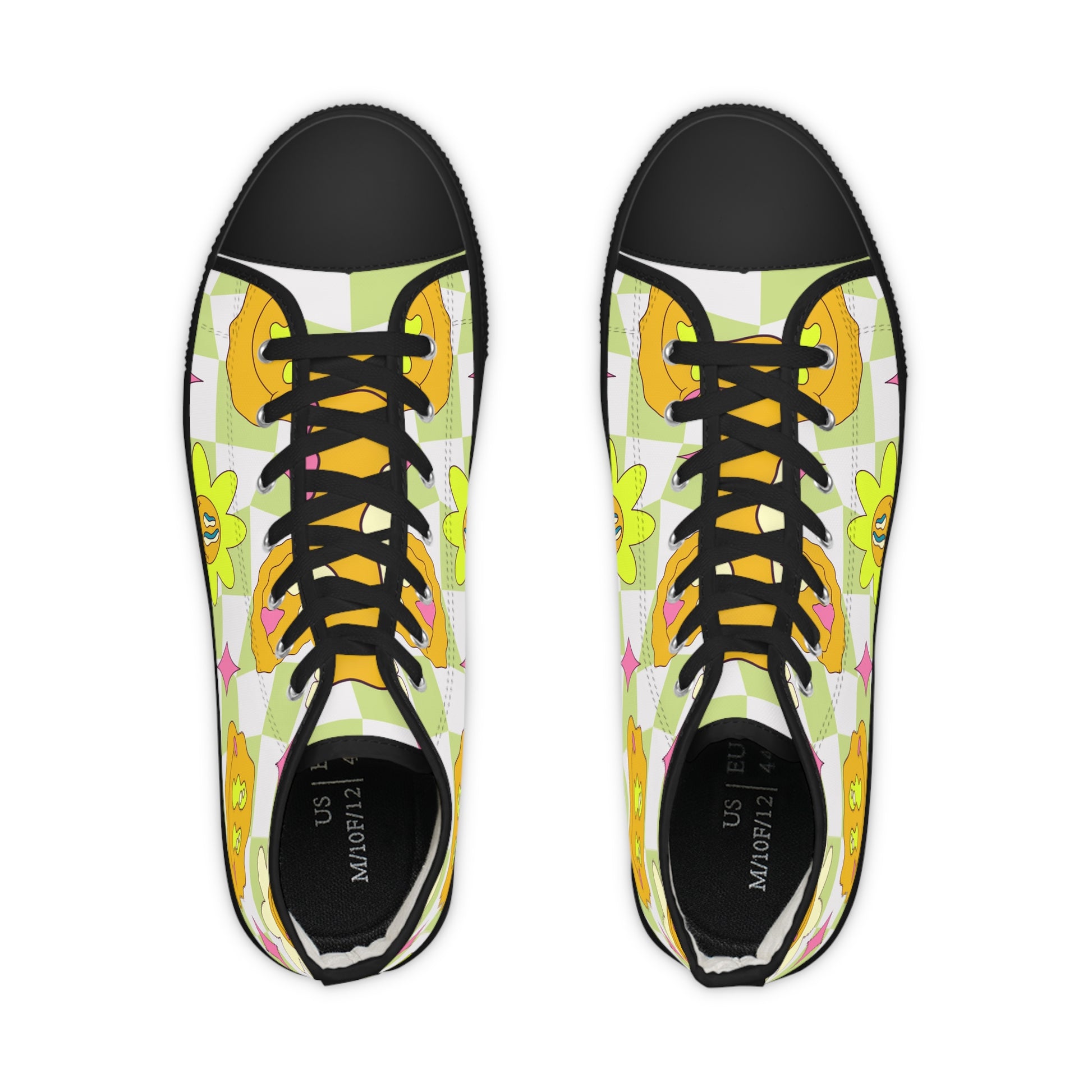 Sunflower x Checkerboard Trippy Men's High Top Sneakers, Artsulli - Art is Long, Life is Short, Shoes, , , , , , , 