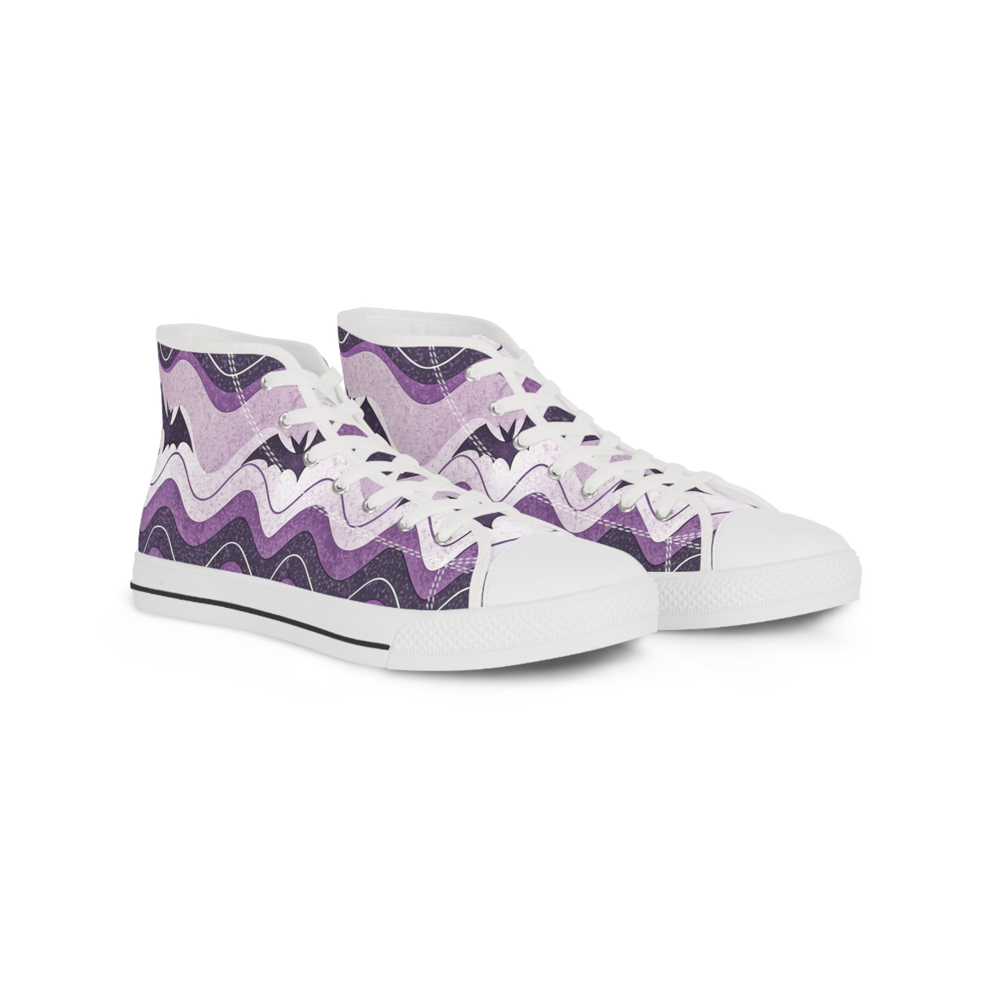 Bat Wave Purple Men's High Top Sneakers, Artsulli - Art is Long, Life is Short, Shoes, Size, US 5, Color, White sole, , , 38648015714178