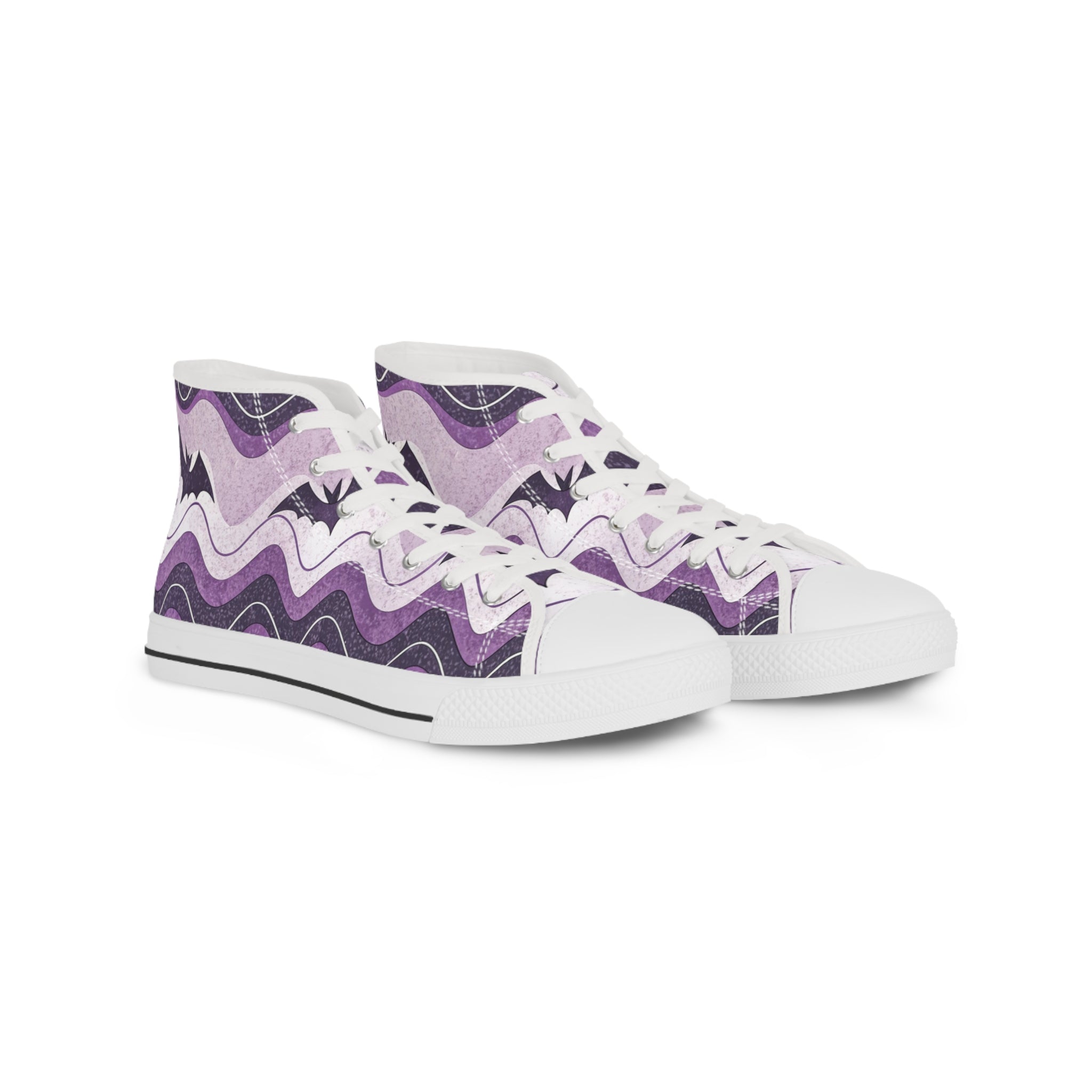 Bat Wave Purple Men's High Top Sneakers, Artsulli - Art is Long, Life is Short, Shoes, Size, US 5, Color, White sole, , , 38648015714178