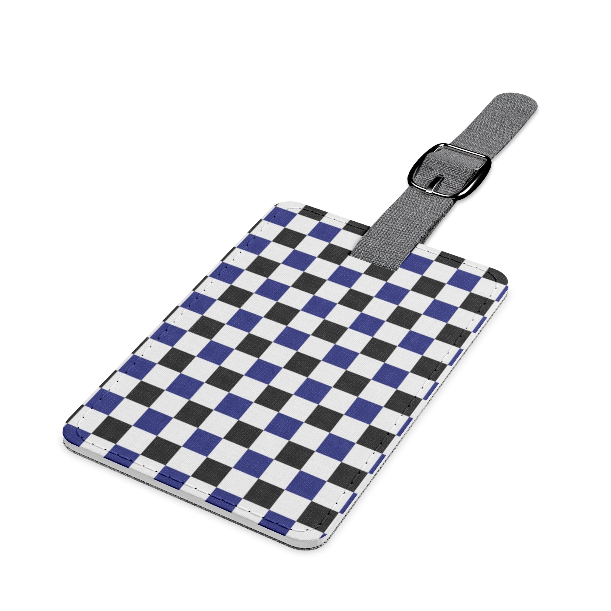 Checkerboard Blue White and Black Saffiano Polyester Luggage Tag, Rectangle, Artsulli - Art is Long, Life is Short, Accessories, , , , , , , 