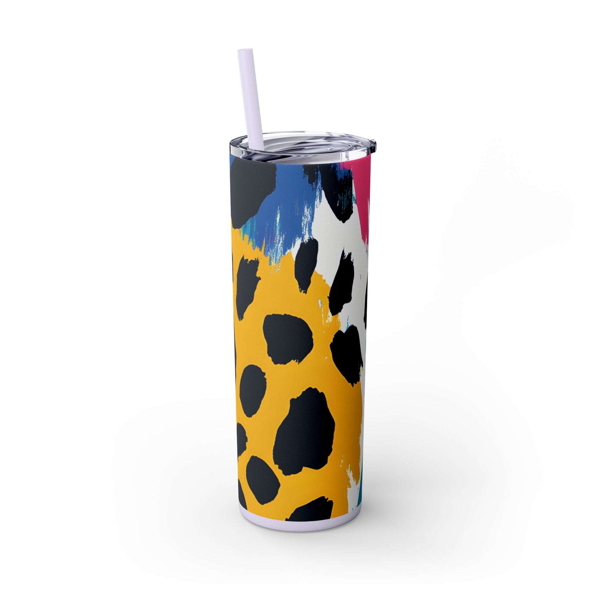 Leopard Print x Paint Brush Strokes Multi-Color Skinny Tumbler with Straw, 20oz, Artsulli - Art is Long, Life is Short, Mug, , , , , , , 