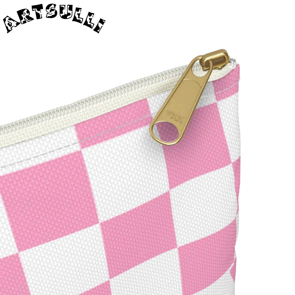 JAKKOUTTHEBXX Checkerboard Hot Pink and White Accessory Pouch