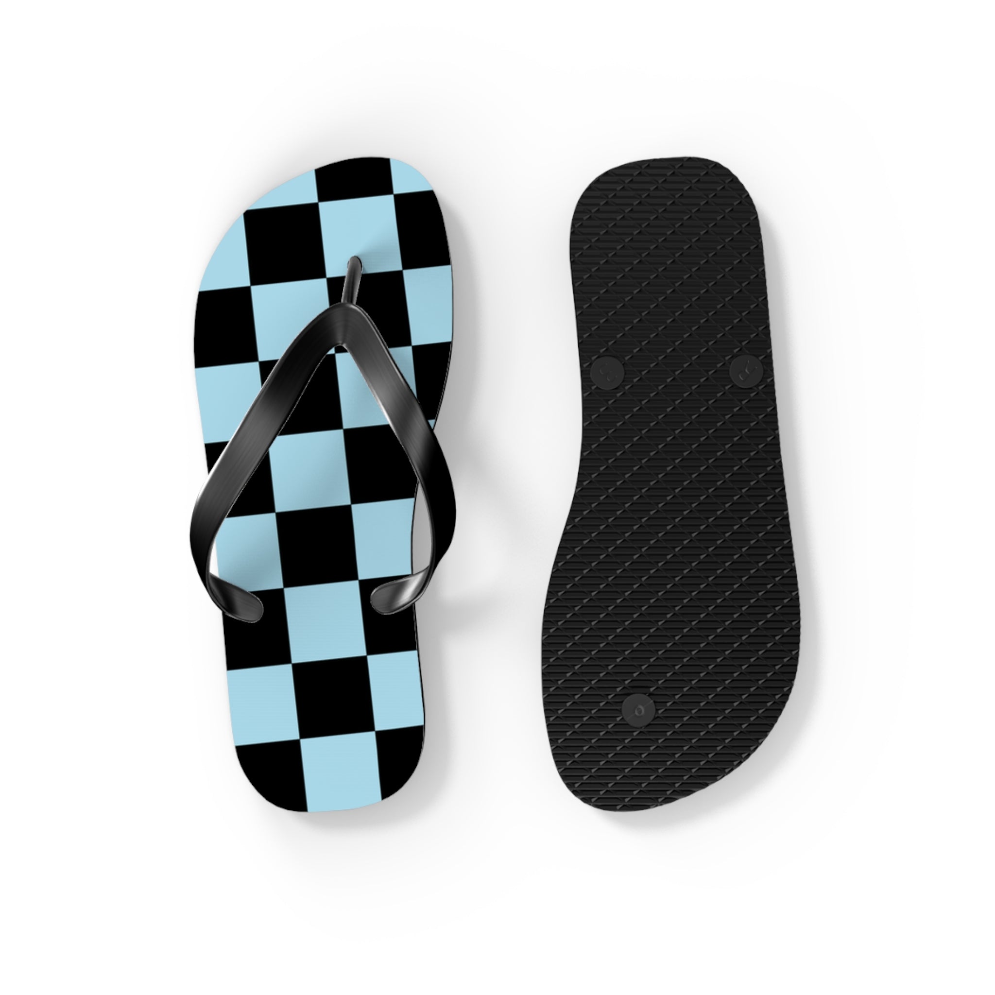 Checkerboard Black and Blue Flip Flops, Artsulli - Art is Long, Life is Short, Shoes, , , , , , , 