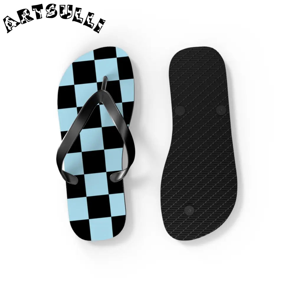 JAKKOUTTHEBXX Checkerboard Black and Blue Flip Flops JAKKOUTTHEBXX
