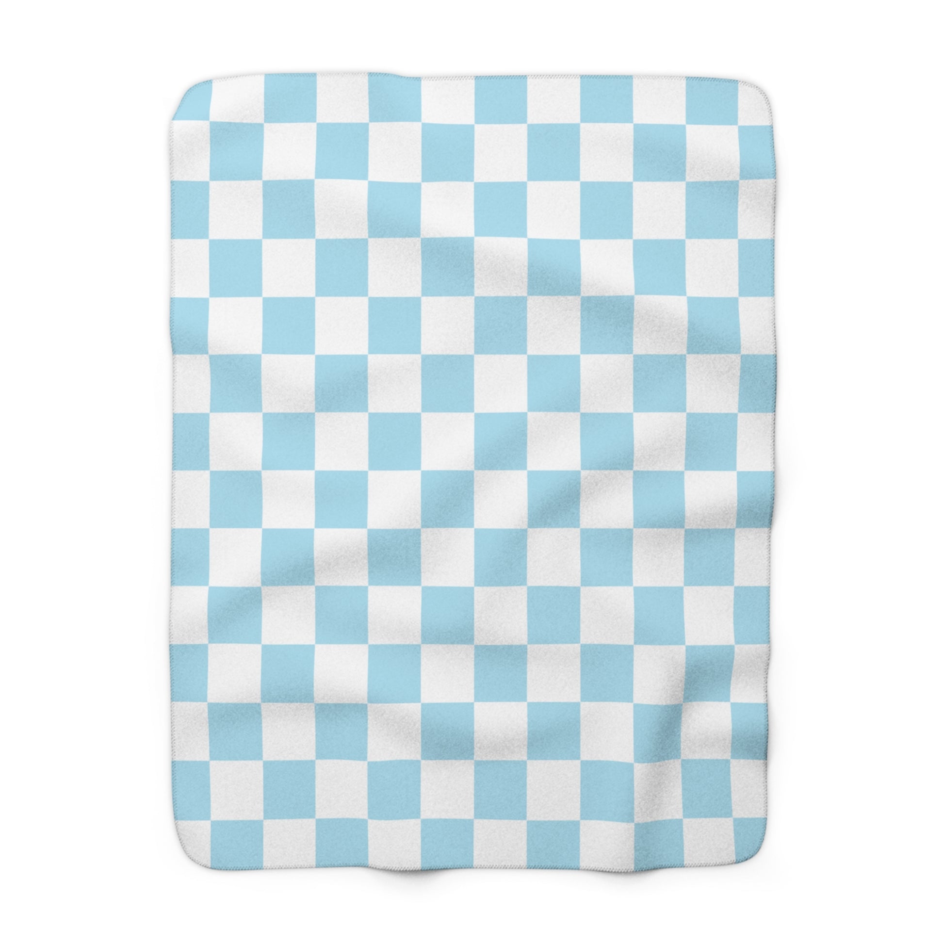 Checkerboard Sky Blue Sherpa Fleece Blanket, Artsulli - Art is Long, Life is Short, Home Decor, Size, 50" × 60", , , , , 93837710986168749330