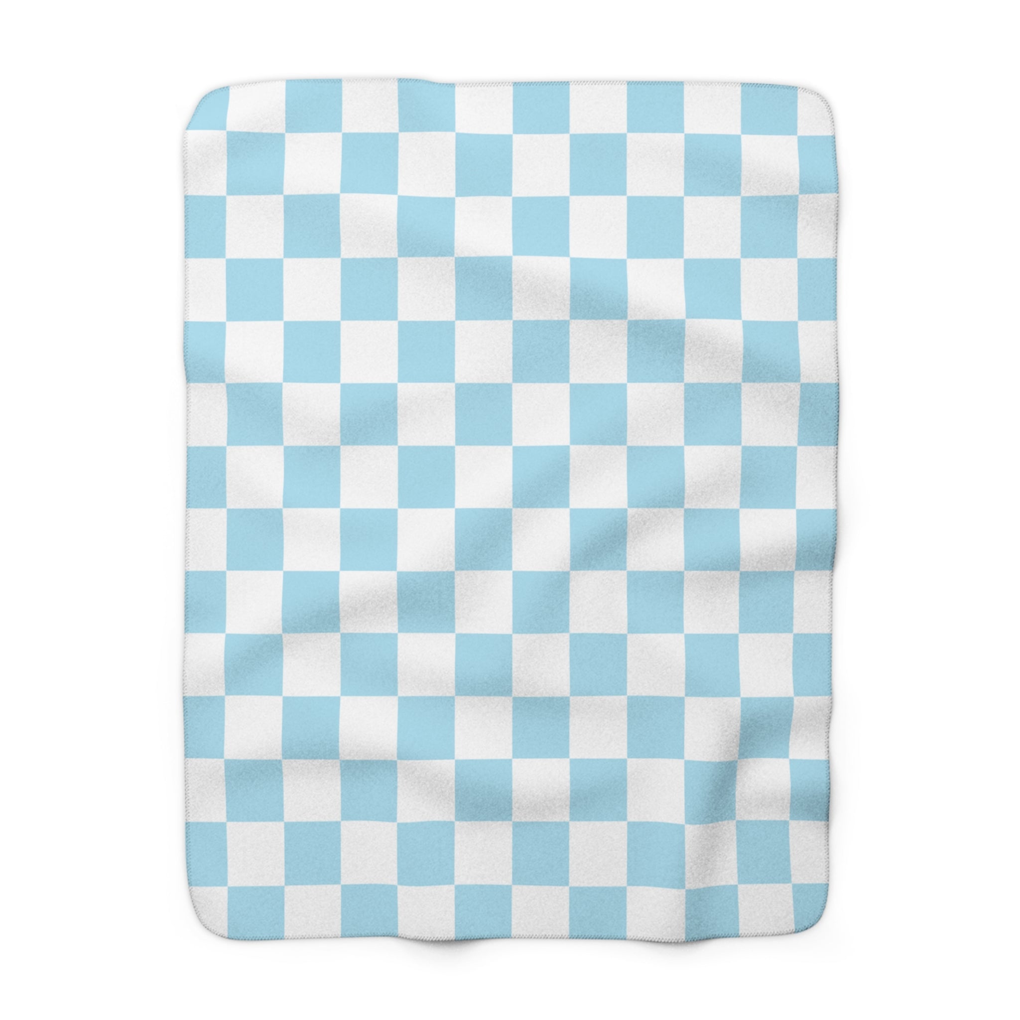 Checkerboard Sky Blue Sherpa Fleece Blanket, Artsulli - Art is Long, Life is Short, Home Decor, Size, 50" × 60", , , , , 93837710986168749330