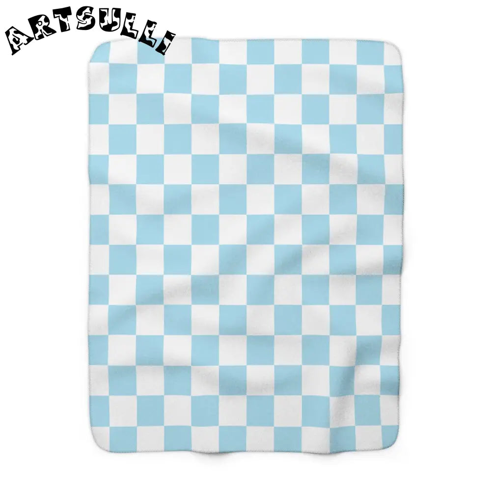 JAKKOUTTHEBXX Checkerboard Sky Blue Sherpa Fleece Blanket