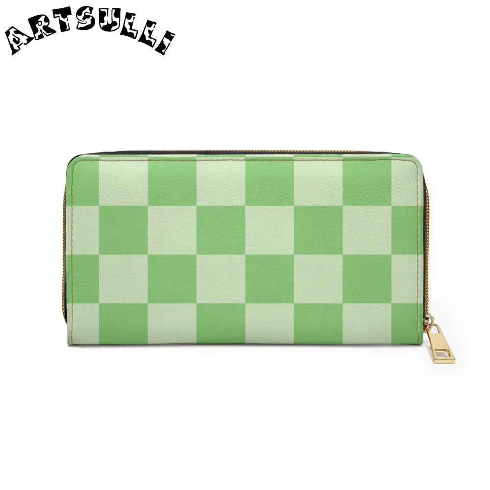 JAKKOUTTHEBXX Checkerboard Green Zipper Wallet JAKKOUTTHEBXX