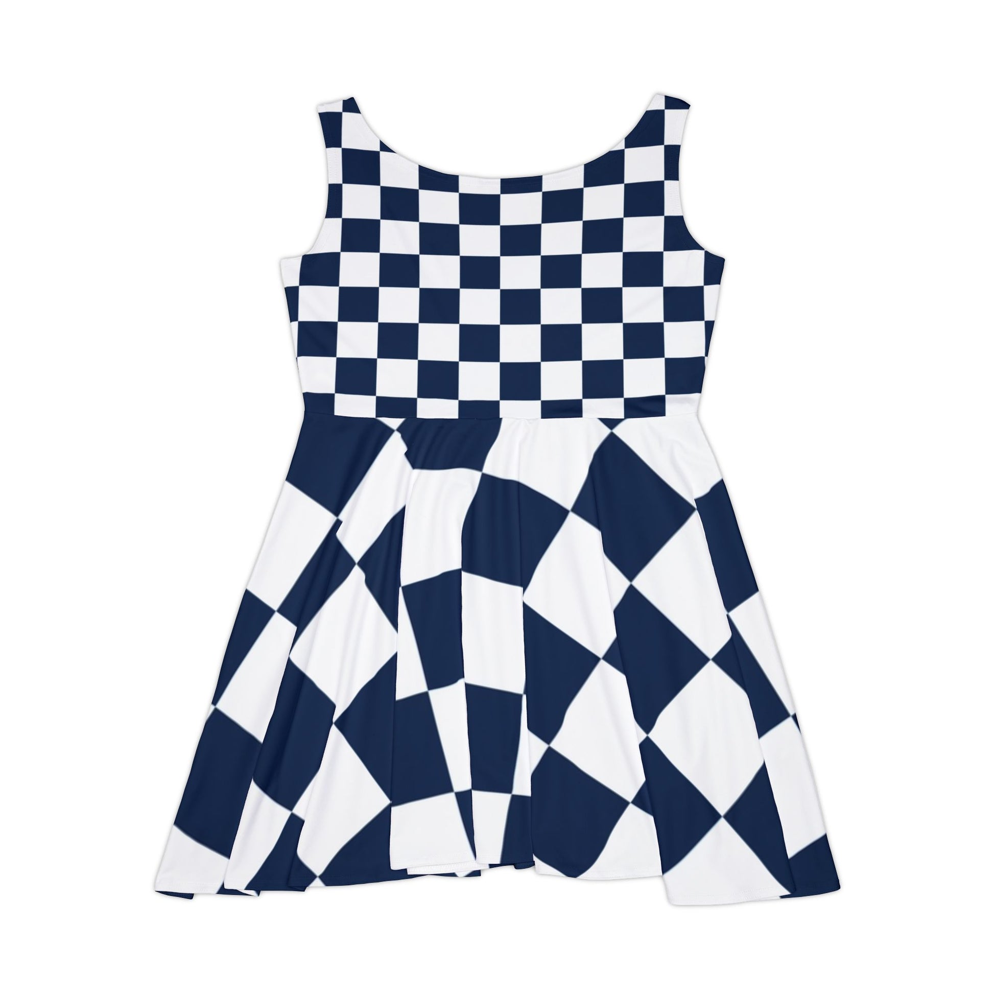 Checkerboard White and Navy Blue Women's Skater Dress (AOP), Artsulli - Art is Long, Life is Short, All Over Prints, , , , , , , 