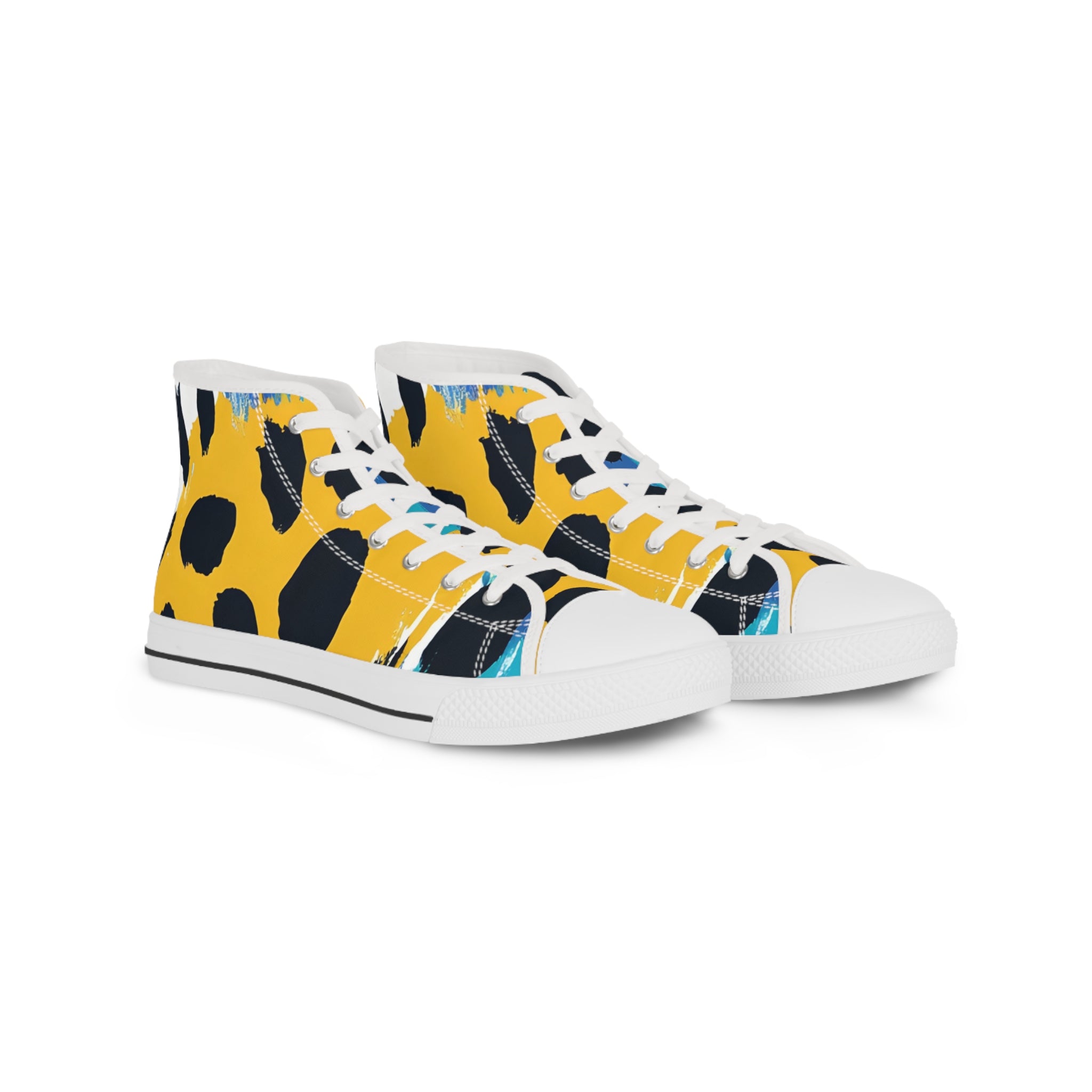 Leopard Print x Paint Brush Strokes II Multi-Color Men's High Top Sneakers, Artsulli - Art is Long, Life is Short, Shoes, Size, US 5, Color, White sole, , , 22003546443808278252