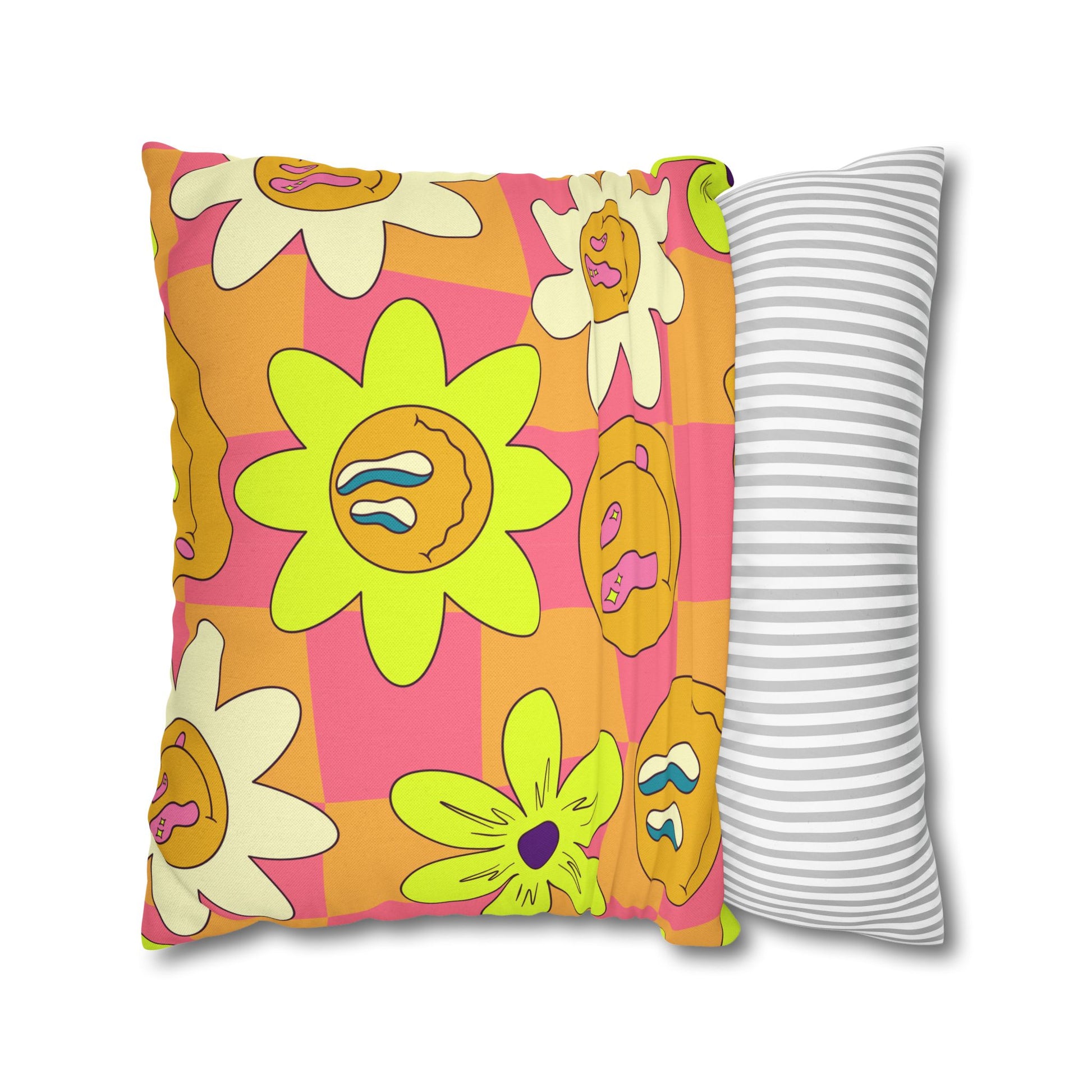 Trippy Sour Face Rave Spun Polyester Square Pillowcase, Artsulli - Art is Long, Life is Short, Home Decor, , , , , , , 
