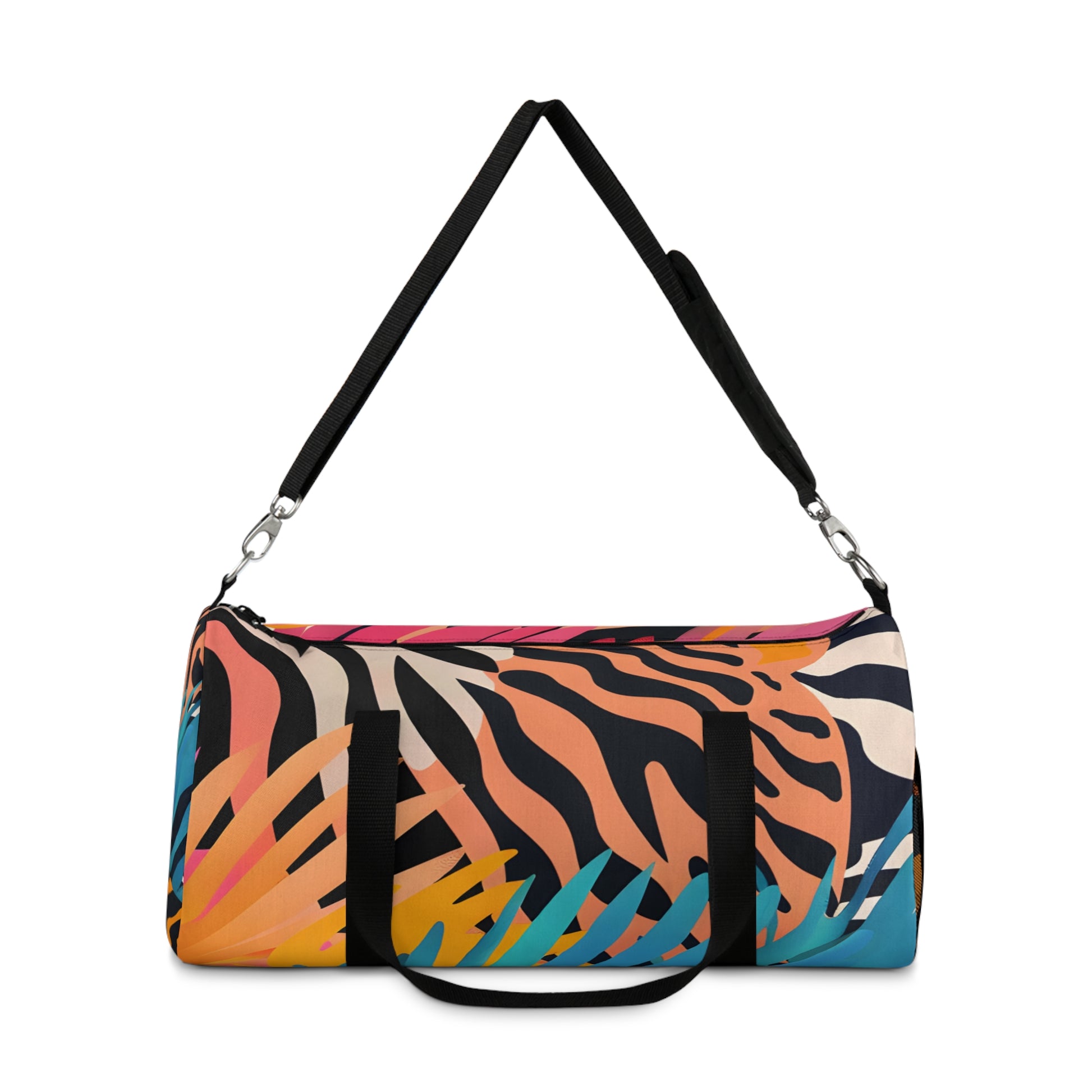 Palm Leaves x Tiger Stripes Orange and Blue Duffel Bag, Artsulli - Art is Long, Life is Short, Bags, , , , , , , 