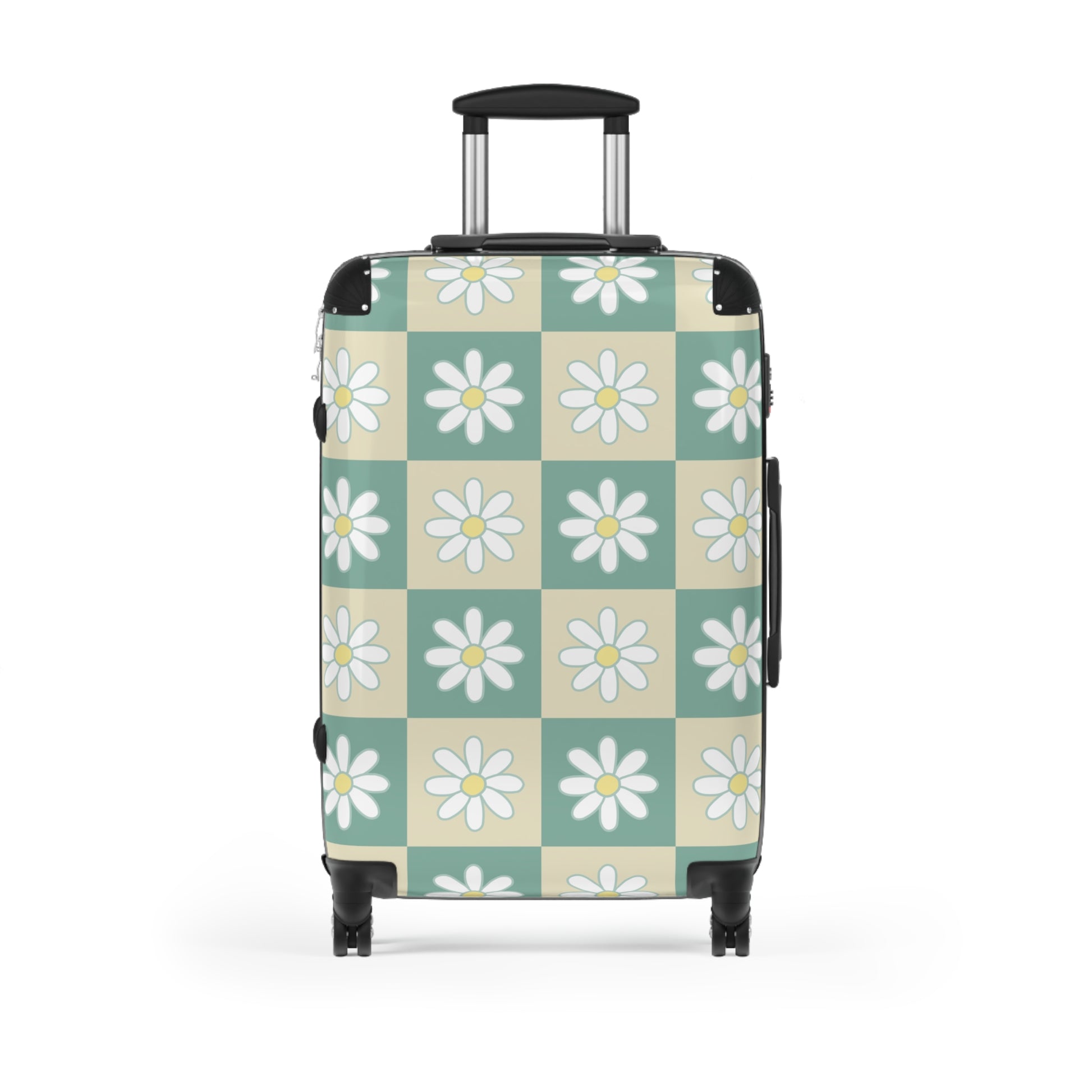 Retro Daisy Checkerboard Green and Tan Suitcase, Artsulli - Art is Long, Life is Short, Bags, Size, Medium, Color, Black, , , 29598576936279420495