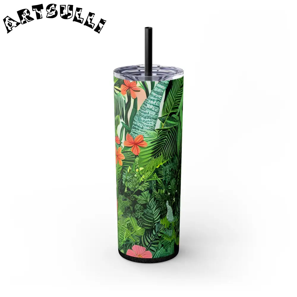 JAKKOUTTHEBXX White Tropical Leaf and Flower Tumbler JAKKOUTTHEBXX