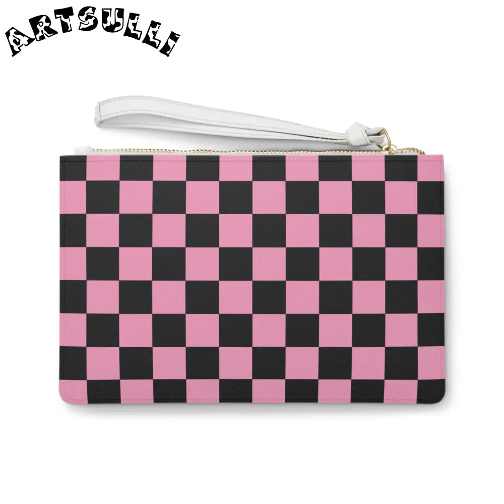 JAKKOUTTHEBXX Checkerboard Black and Pink Clutch Bag JAKKOUTTHEBXX