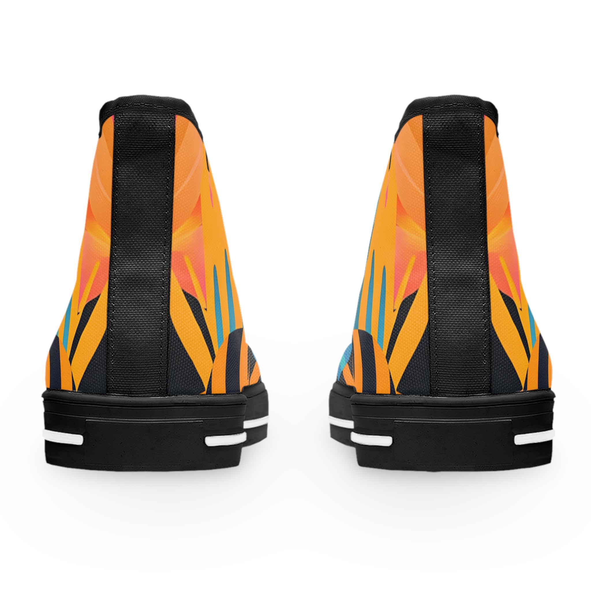 Palm Leaves x Tiger Stripes II Orange and Blue Women's High Top Sneakers, Artsulli - Art is Long, Life is Short, Shoes, , , , , , , 