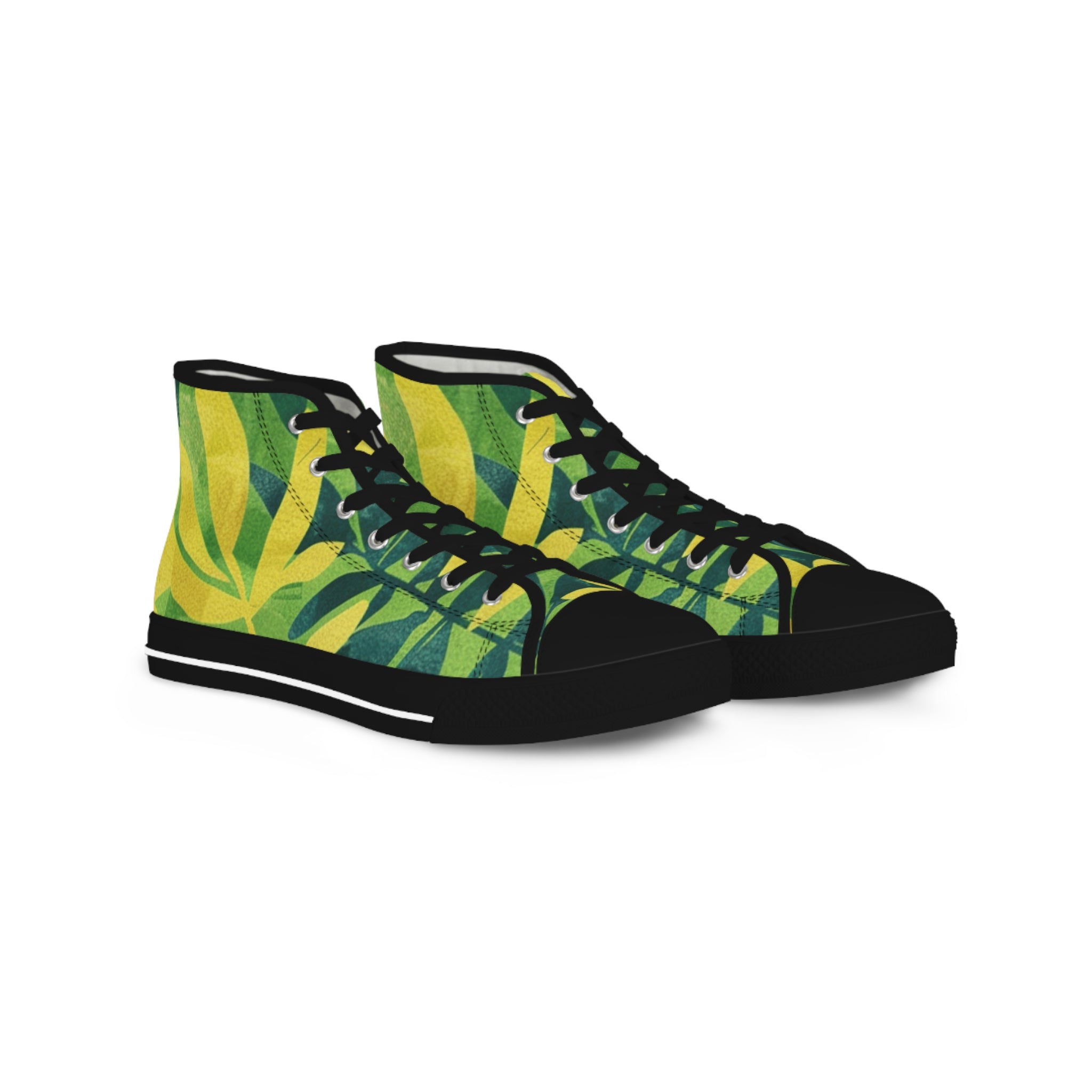 Green Leaf x Yellow Leaf x Tropical x Jungle II Men's High Top Sneakers, Artsulli - Art is Long, Life is Short, Shoes, Size, US 5, Color, Black sole, , , 66272991165307315660
