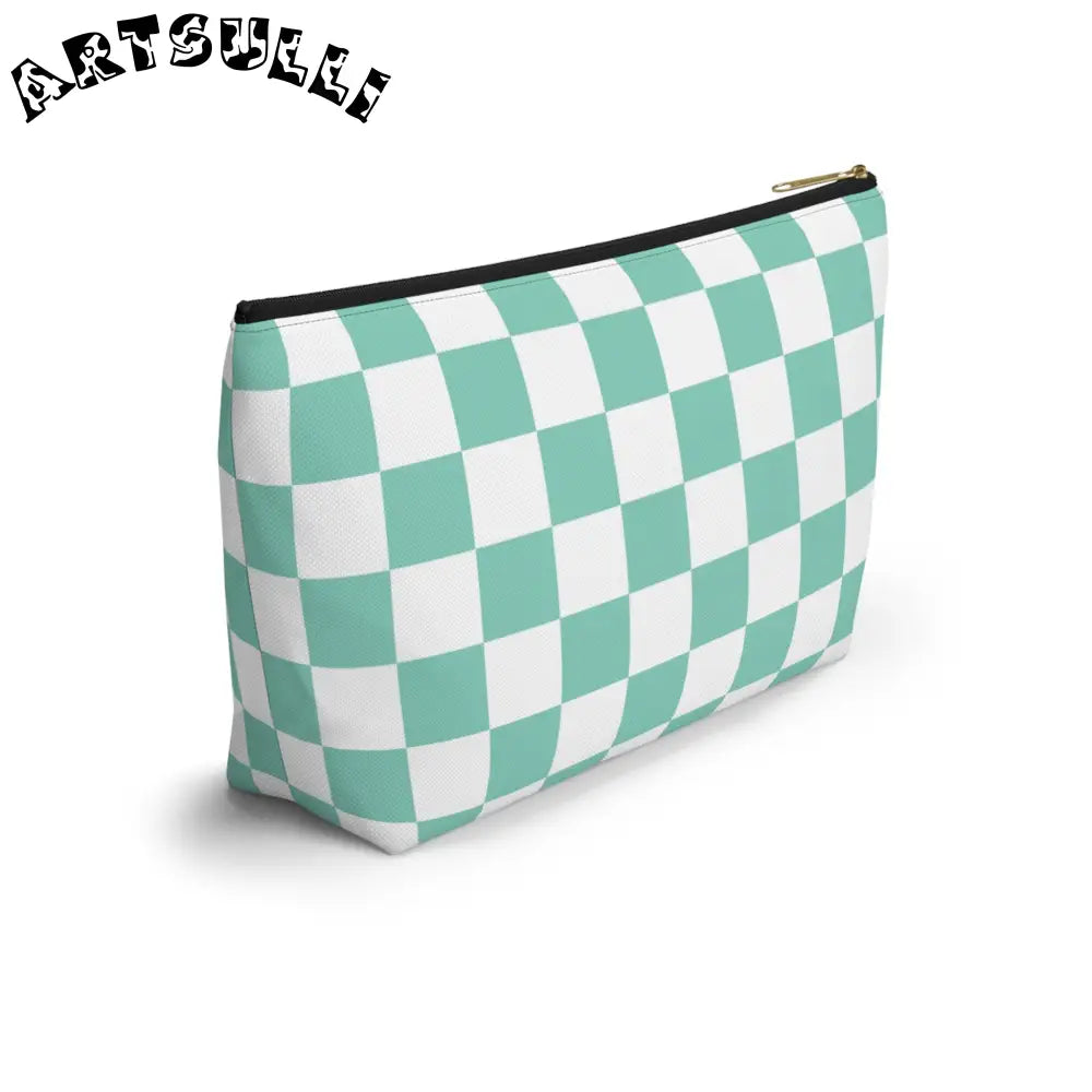 JAKKOUTTHEBXX Checkerboard Light Green Accessory Pouch w T-bottom