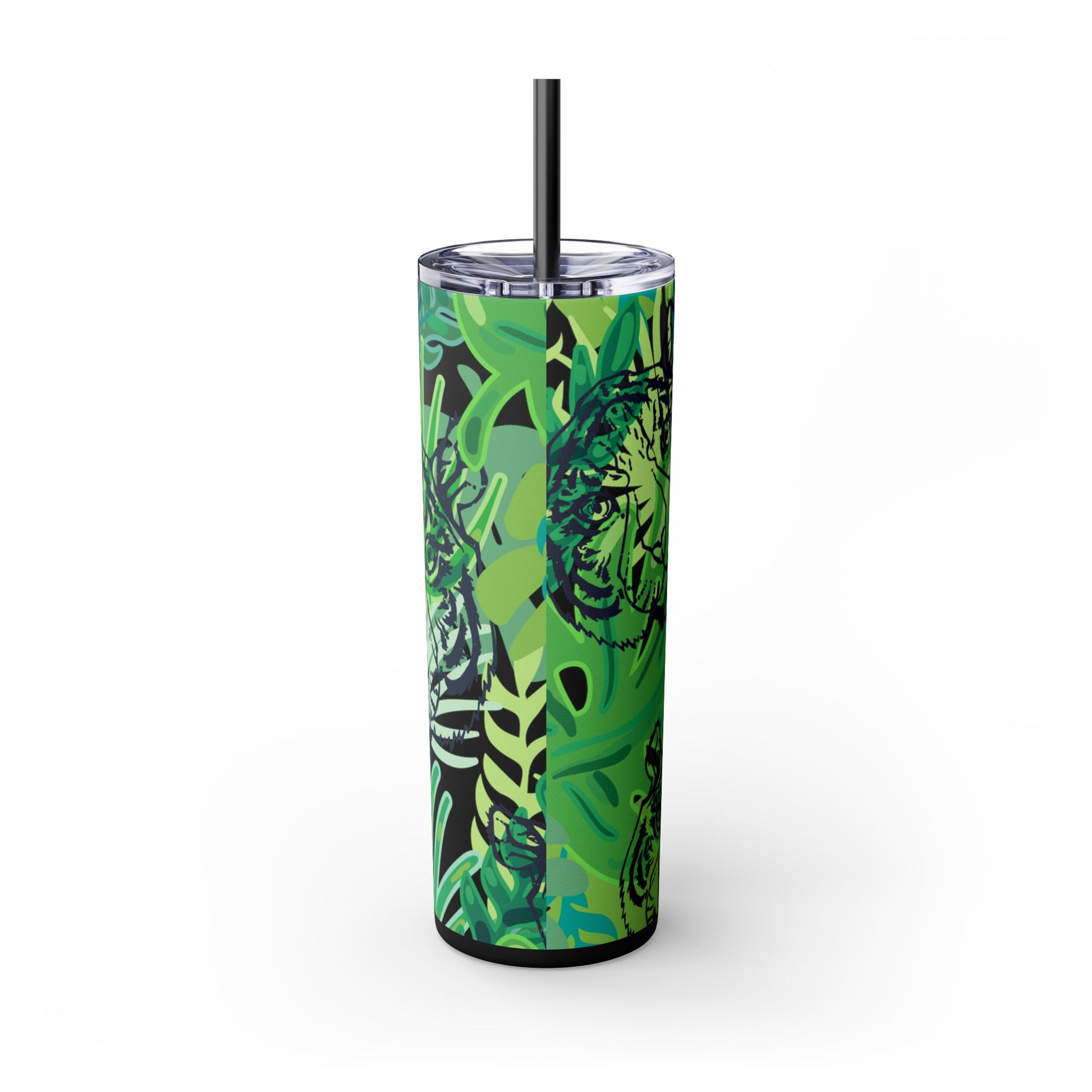 Tropical Jungle Tigers Green Skinny Tumbler with Straw, 20oz, Artsulli - Art is Long, Life is Short, Mug, , , , , , , 
