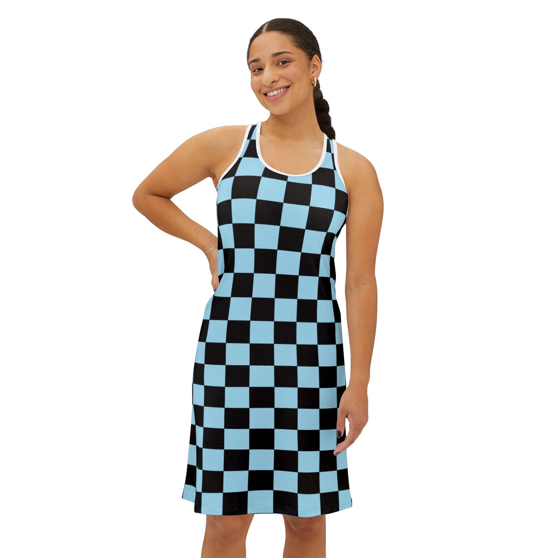 Checkerboard Black and Blue Women's Racerback Dress (AOP), Artsulli - Art is Long, Life is Short, Tank Top, , , , , , , 
