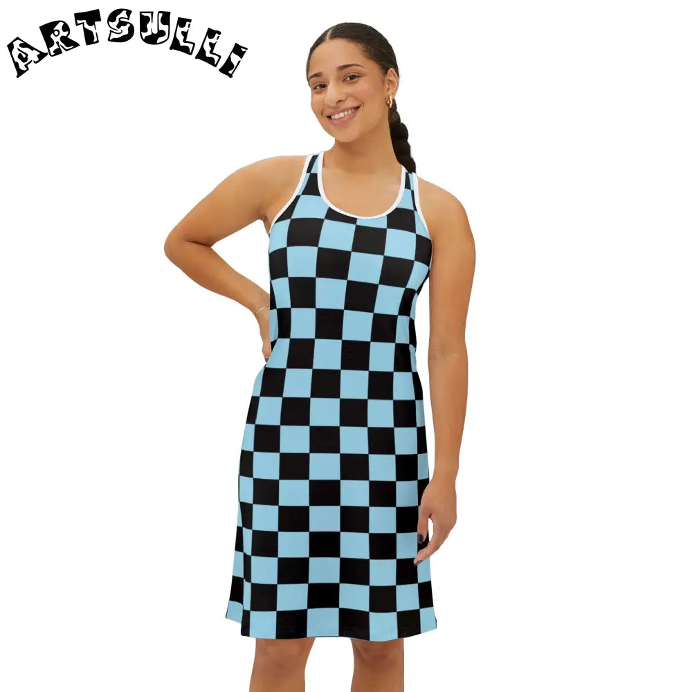 JAKKOUTTHEBXX Checkerboard Black and Blue Women’s Racerback Dress