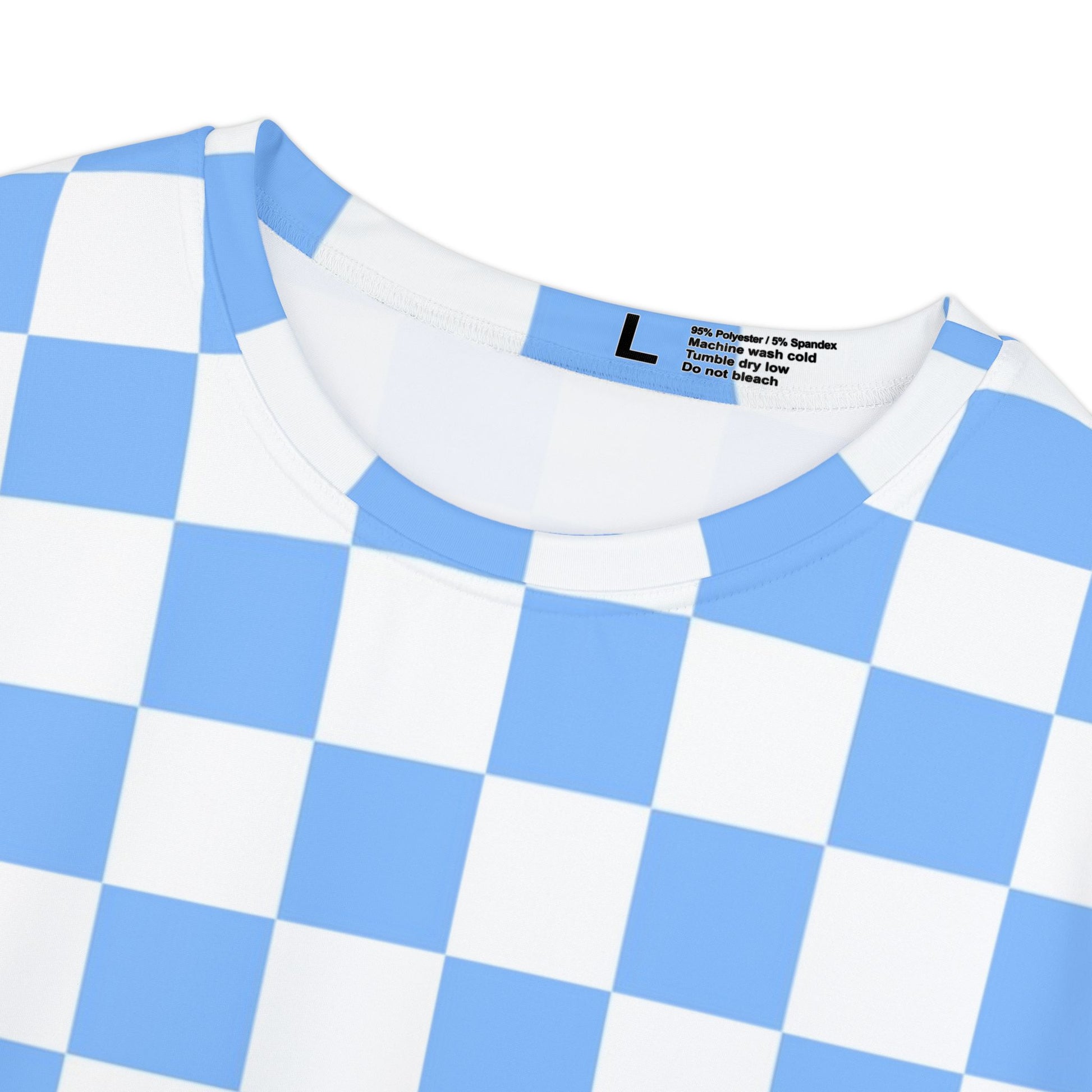 Checkerboard White and Light Blue Women's Short Sleeve Shirt (AOP), Artsulli - Art is Long, Life is Short, All Over Prints, , , , , , , 