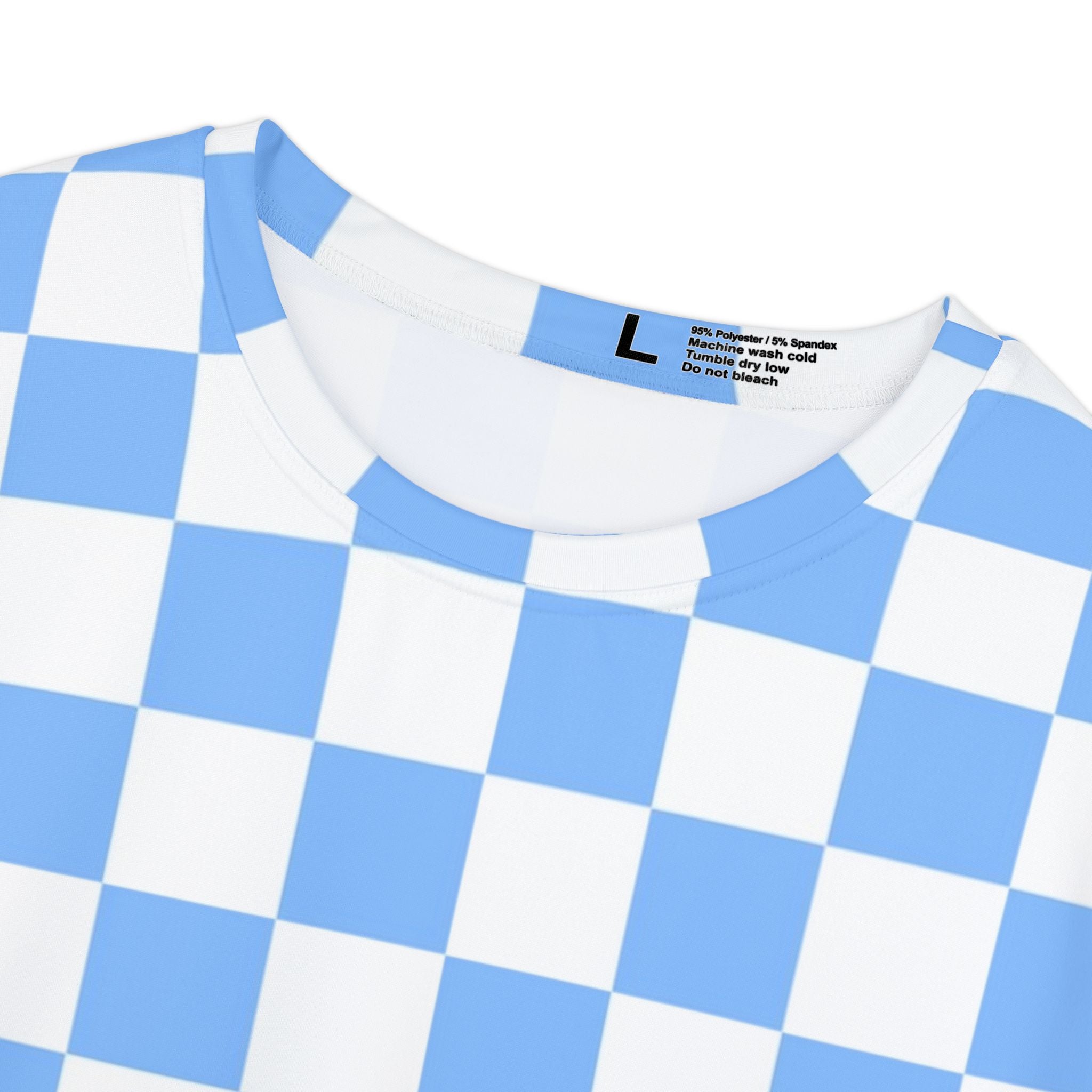 Checkerboard White and Light Blue Women's Short Sleeve Shirt (AOP), Artsulli - Art is Long, Life is Short, All Over Prints, , , , , , , 