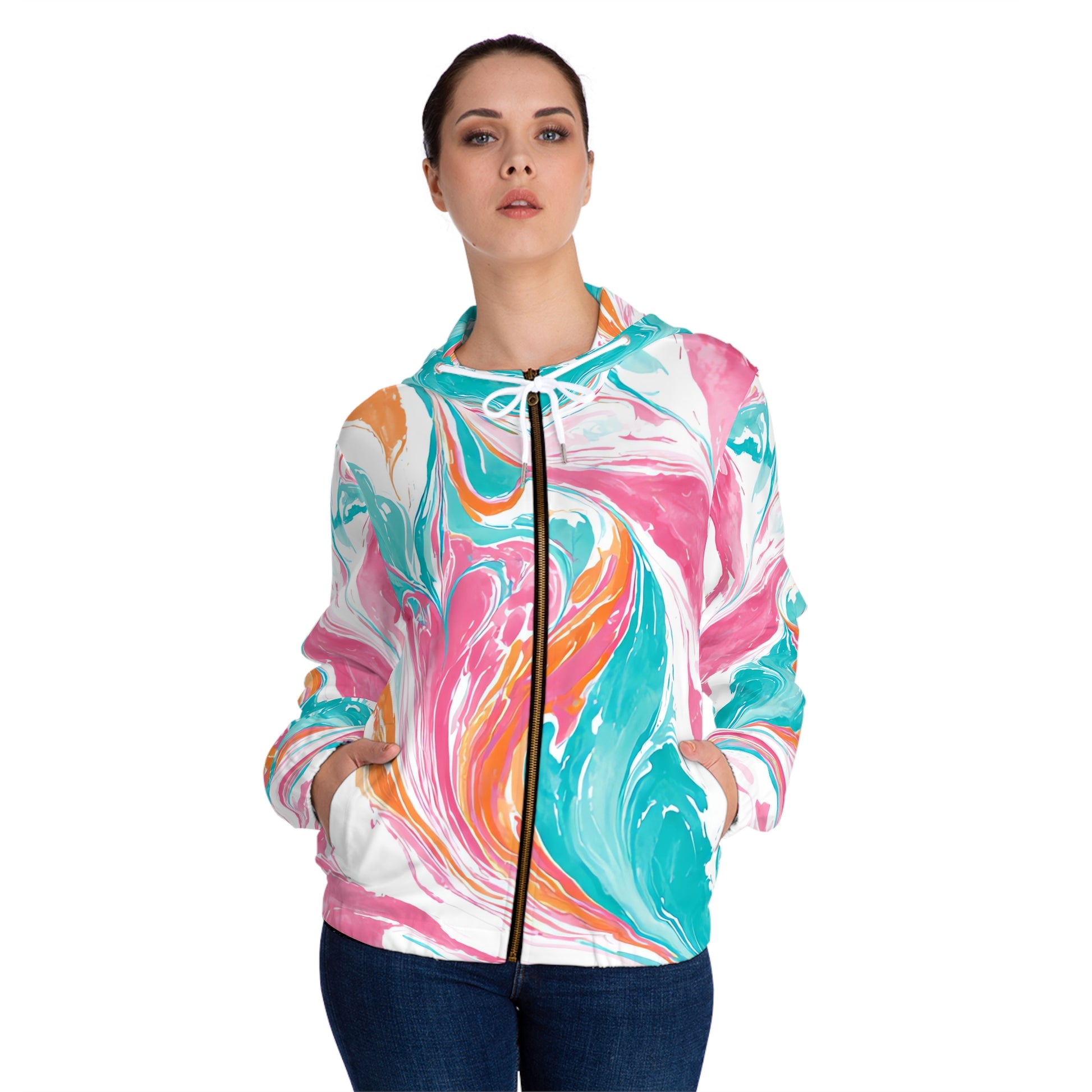 Liquid Pastel Spill Multi-Color Women’s Full-Zip Hoodie (AOP), Artsulli - Art is Long, Life is Short, All Over Prints, , , , , , , 