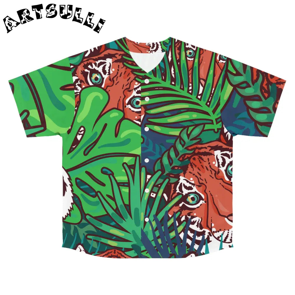 JAKKOUTTHEBXX Tropical Jungle Tigers Blue and Green Men’s Baseball