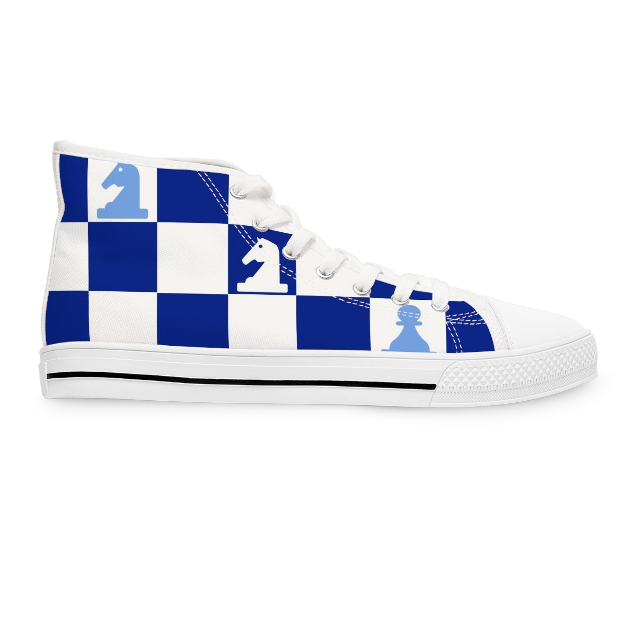 Chessboard Navy Blue Women's High Top Sneakers, Artsulli - Art is Long, Life is Short, Shoes, , , , , , , 